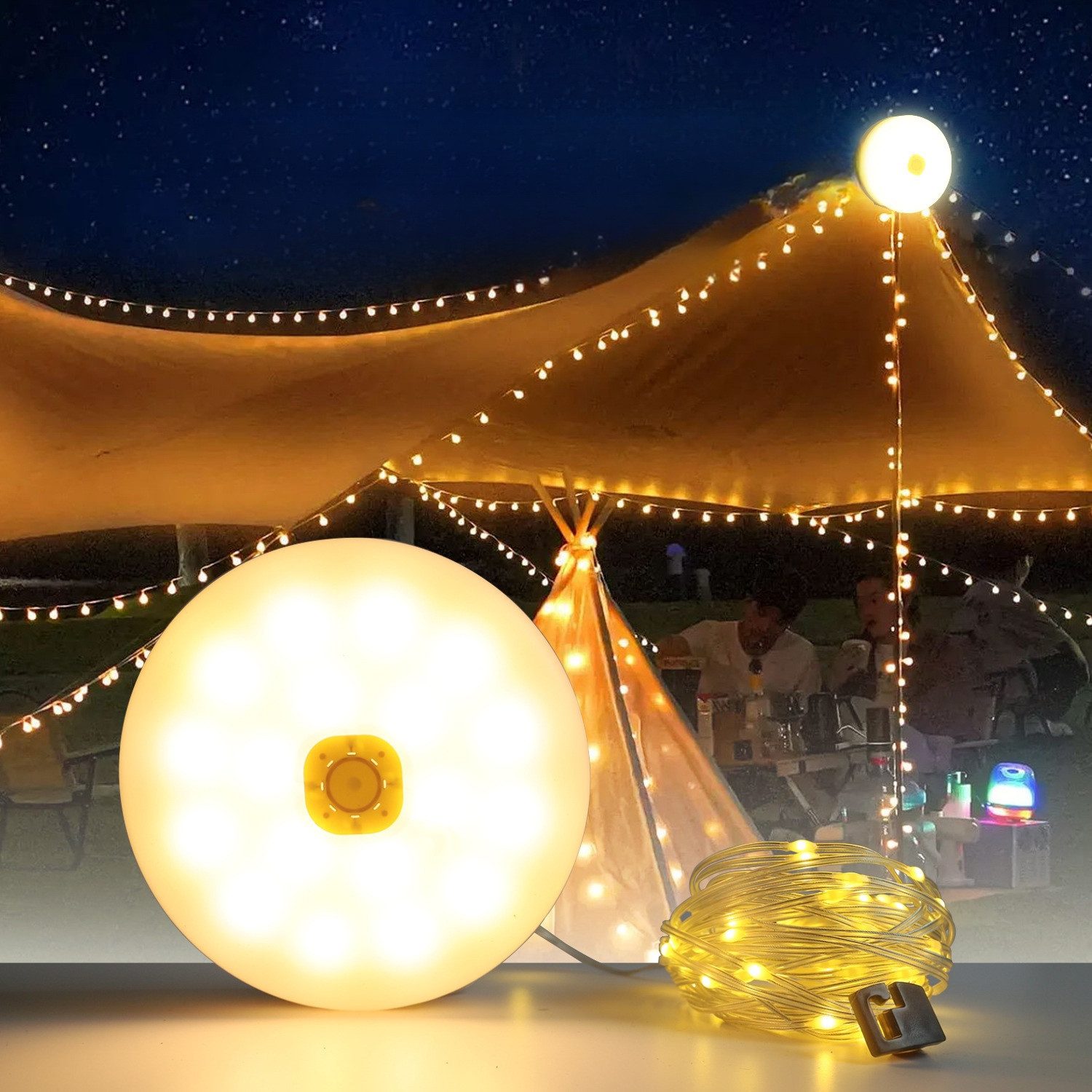 PRECORN LED Dekolicht LED Camping-Lichterkette 10m mit Powerbank, Solar/USB günstig online kaufen