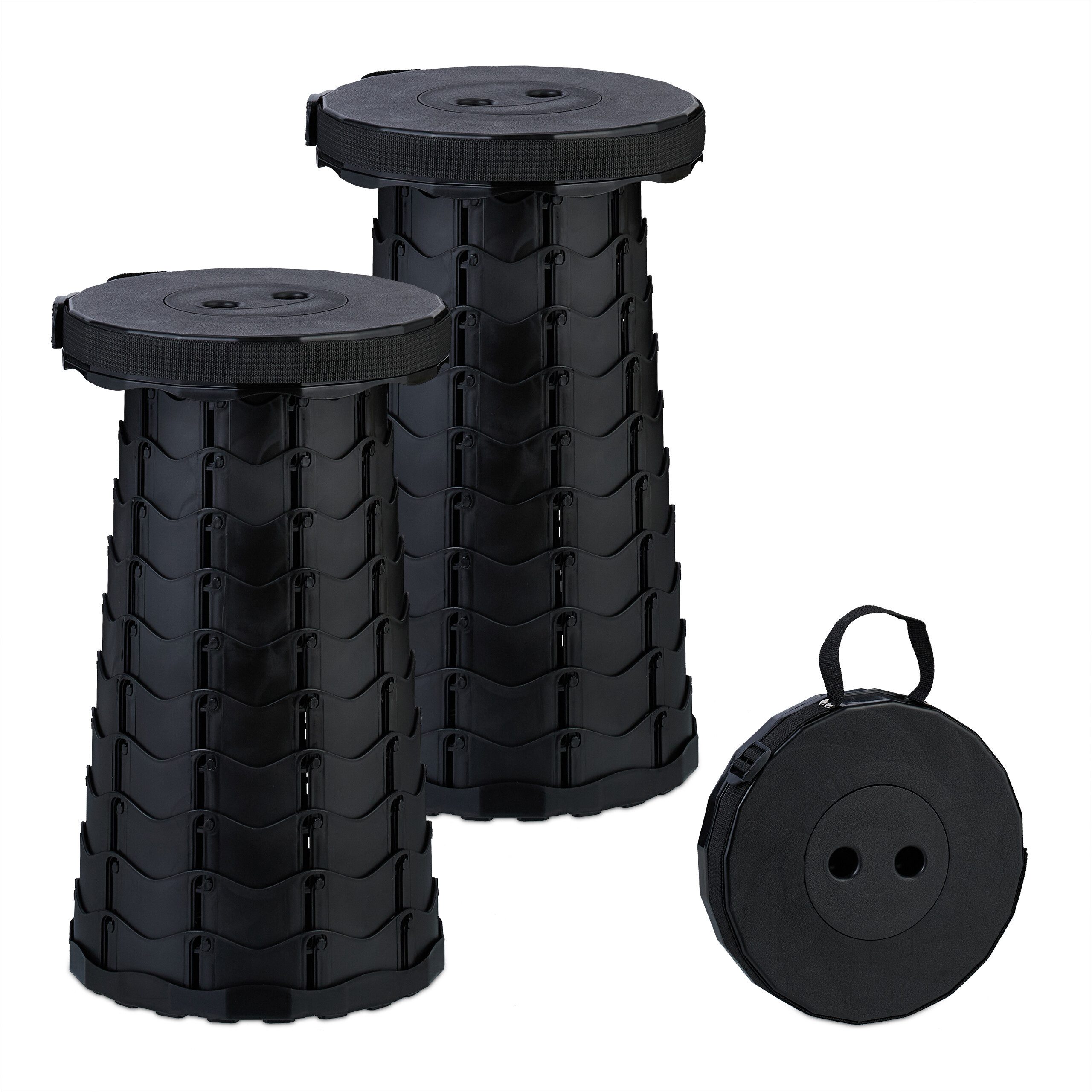 relaxdays Campinghocker Teleskophocker Camping im 2er Set (2 St), schwarz