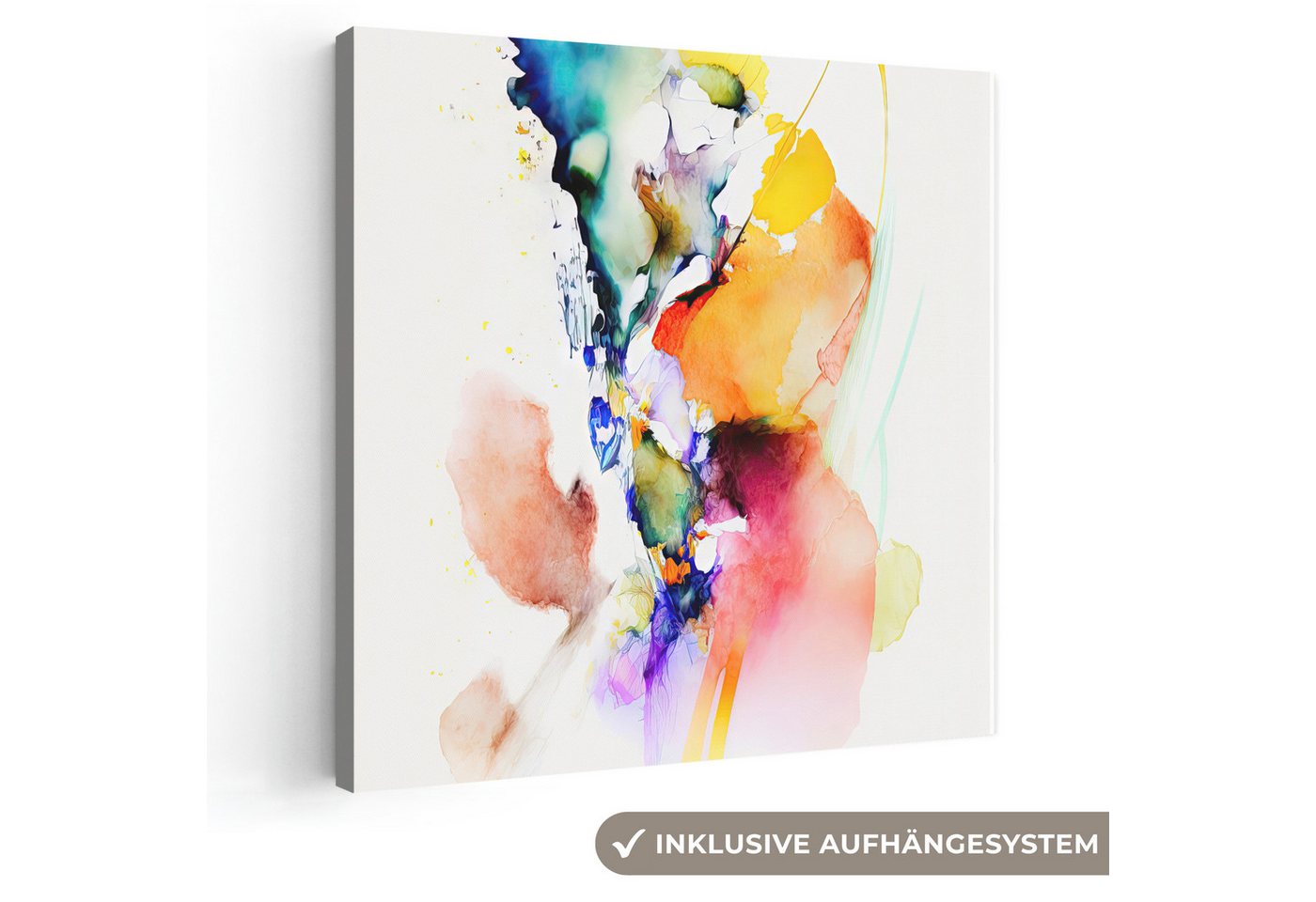 OneMillionCanvasses® Leinwandbild Aquarell - Regenbogen - Abstrakt - Kunst, Fotodruck (1 St), Wandbild, Deko Schlafzimmer Wohnzimmer Flur 20x20 cm