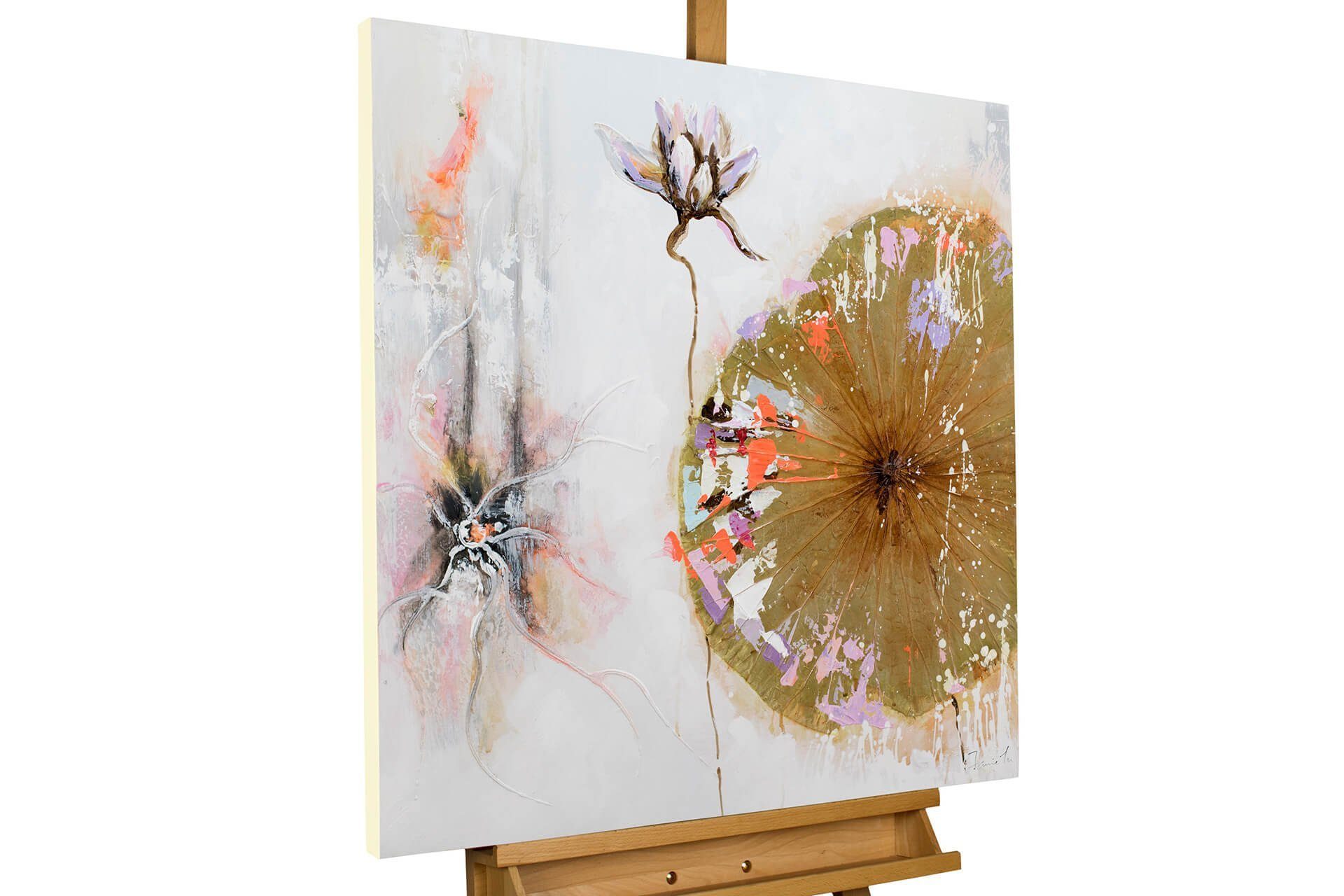 KUNSTLOFT Gemälde Ballet of a Blossom 80x80 HANDGEMALT Wohnzimmer Leinwandbild 100% cm, Wandbild