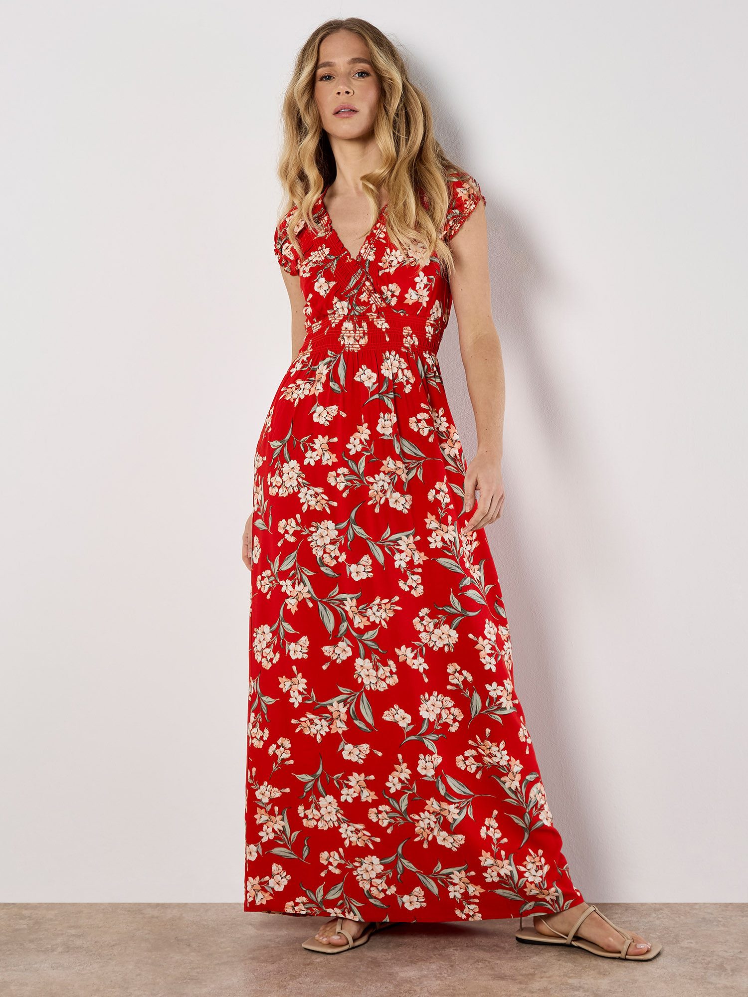 Apricot Maxikleid Flowing Jasmine Kleid mit Smokdetails