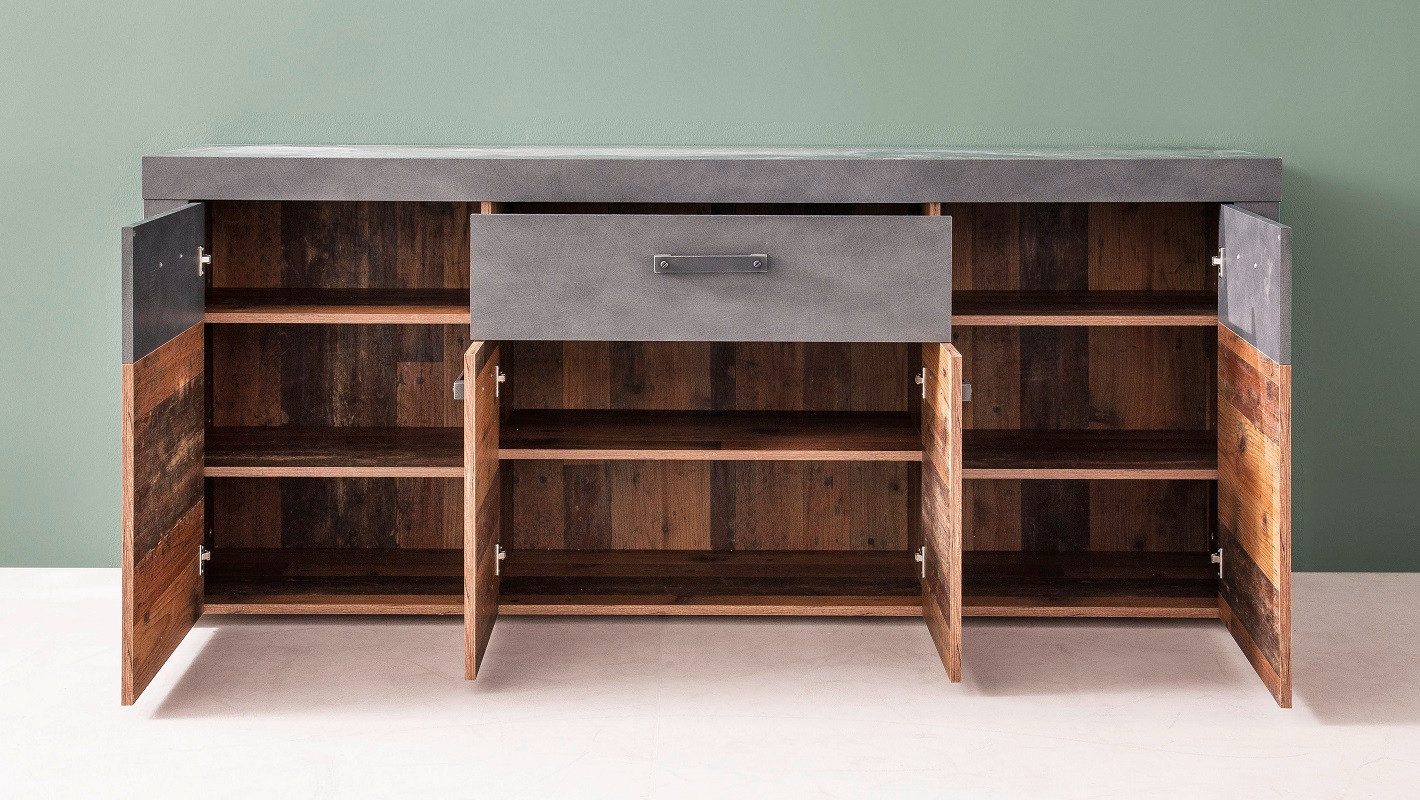 trendteam Sideboard Sideboard Kommode Indy Old Used Wood / Matera grau 178x77 cm Shabby