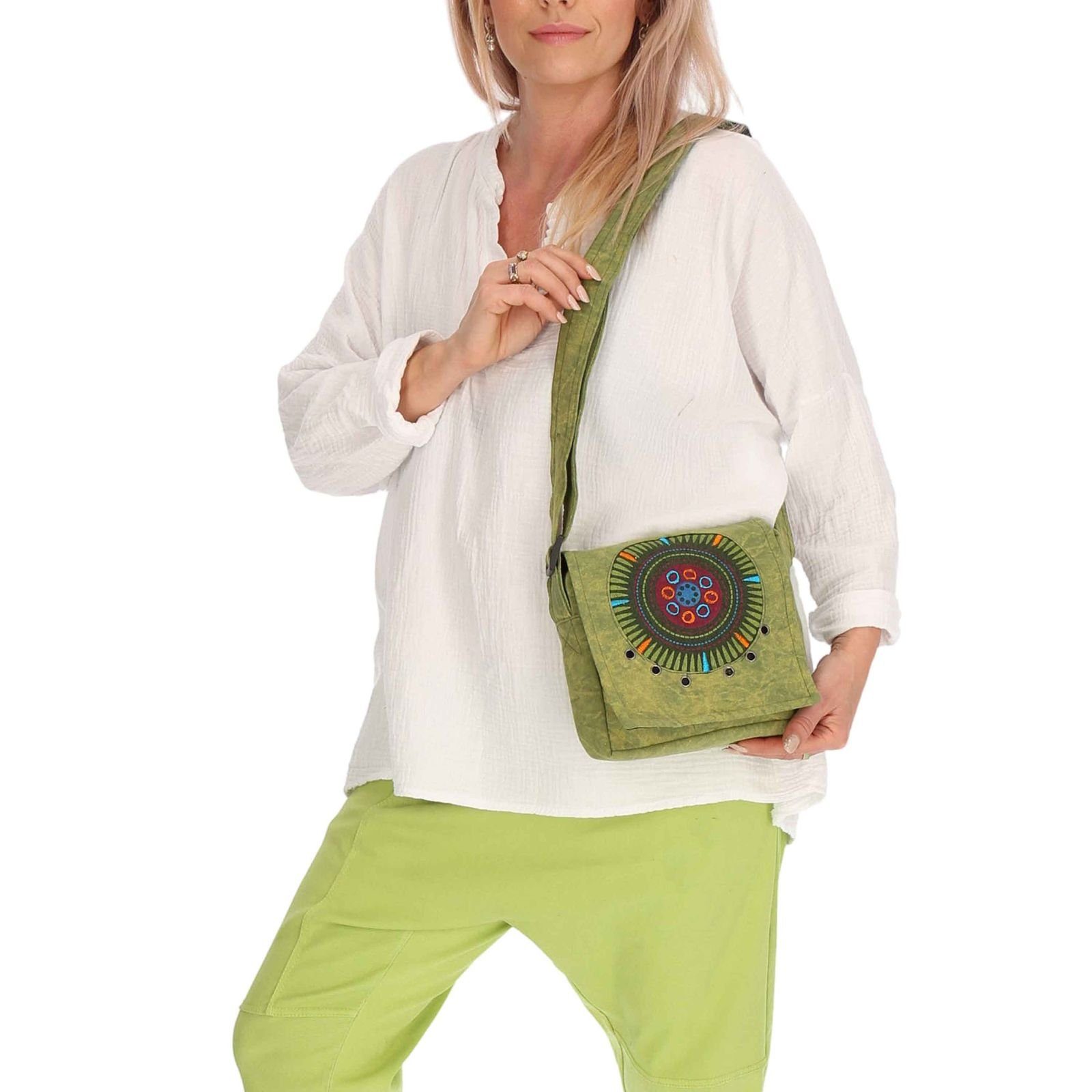 KUNST UND MAGIE Schultertasche Schultertasche Hippie Herren Handtasche Damen Grün Tasche+Schulterriemen