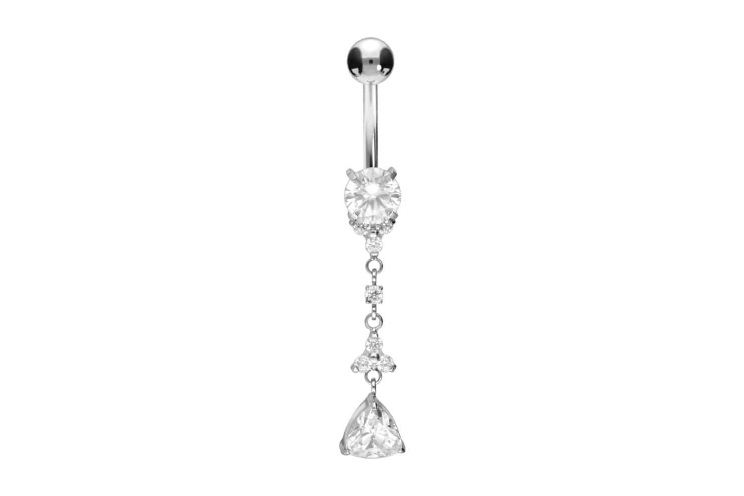 Bauchnabelpiercing Titan Bananabell mit Innengewinde KRISTALLBLUMEN + KRISTALLDREIECK
