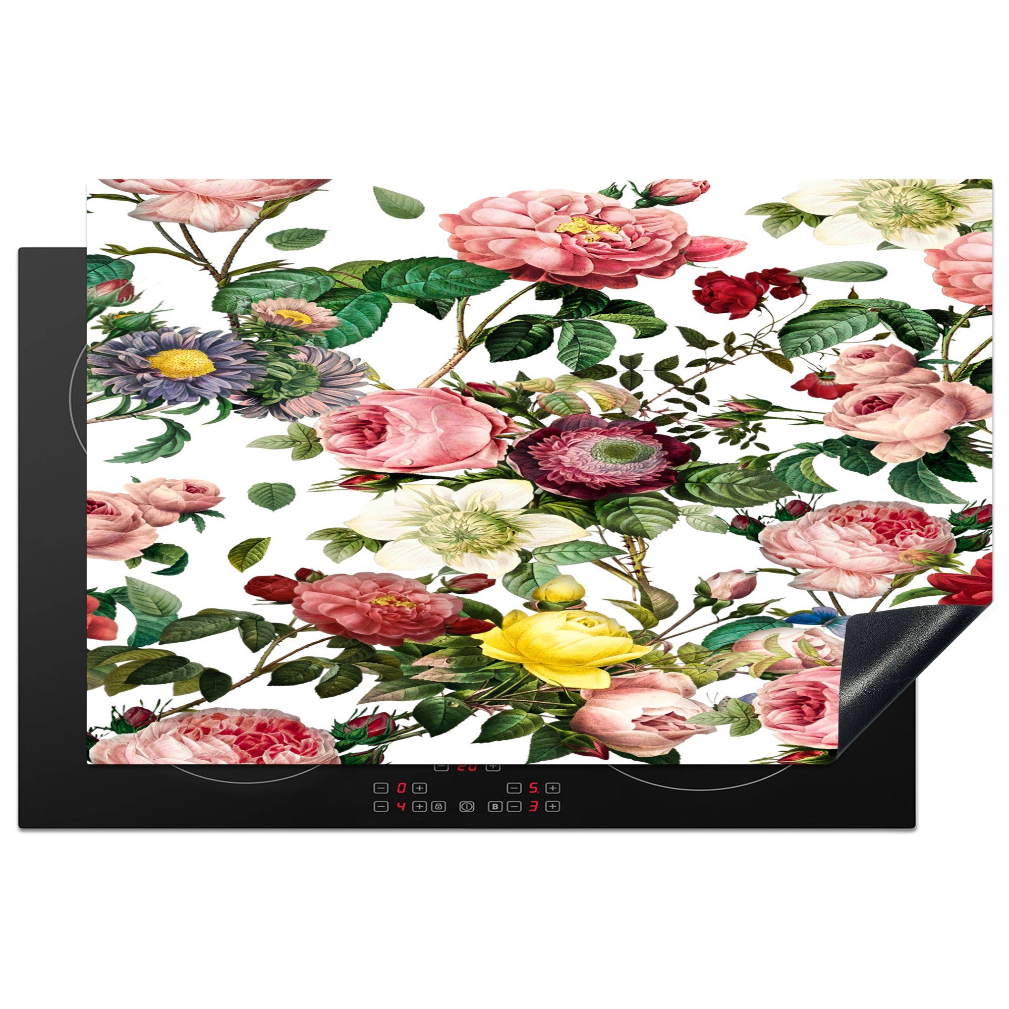 tlg), die küche, cm, Ceranfeldabdeckung Blumen Induktionskochfeld für Rose Schutz 81x52 MuchoWow Herdblende-/Abdeckplatte - - (1 Weiß, Vinyl,