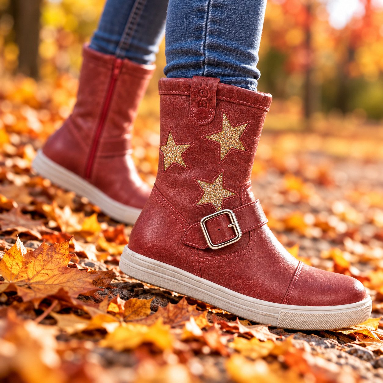 Braqeez Mädchen Halbstiefel Leder rot Reißverschluß Stiefel aus echtem Leder