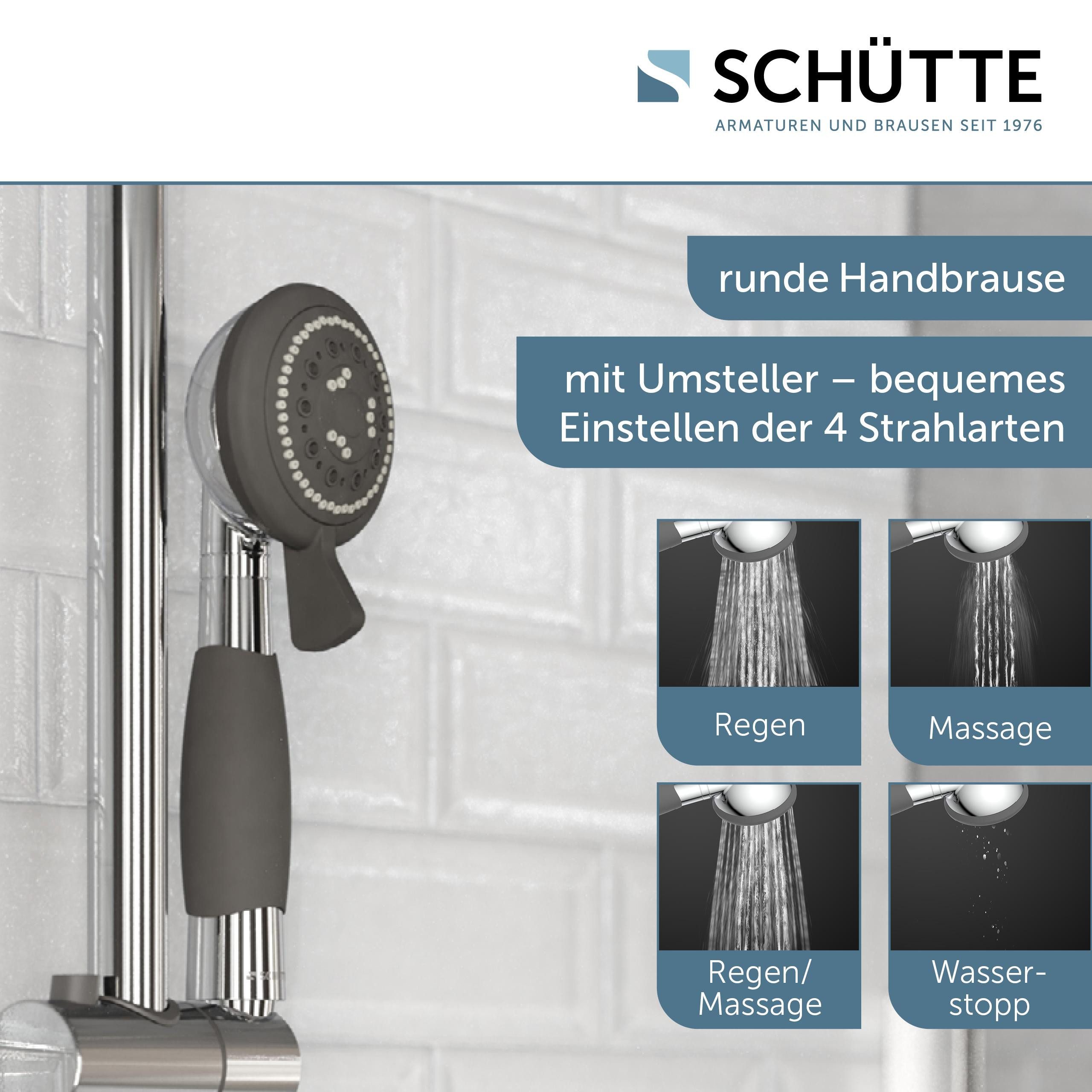 Schütte Handbrause VITAL, mit 4 Strahlarten, mit rutschfestem Griff, Duschbrause, Chrom/Schwarz