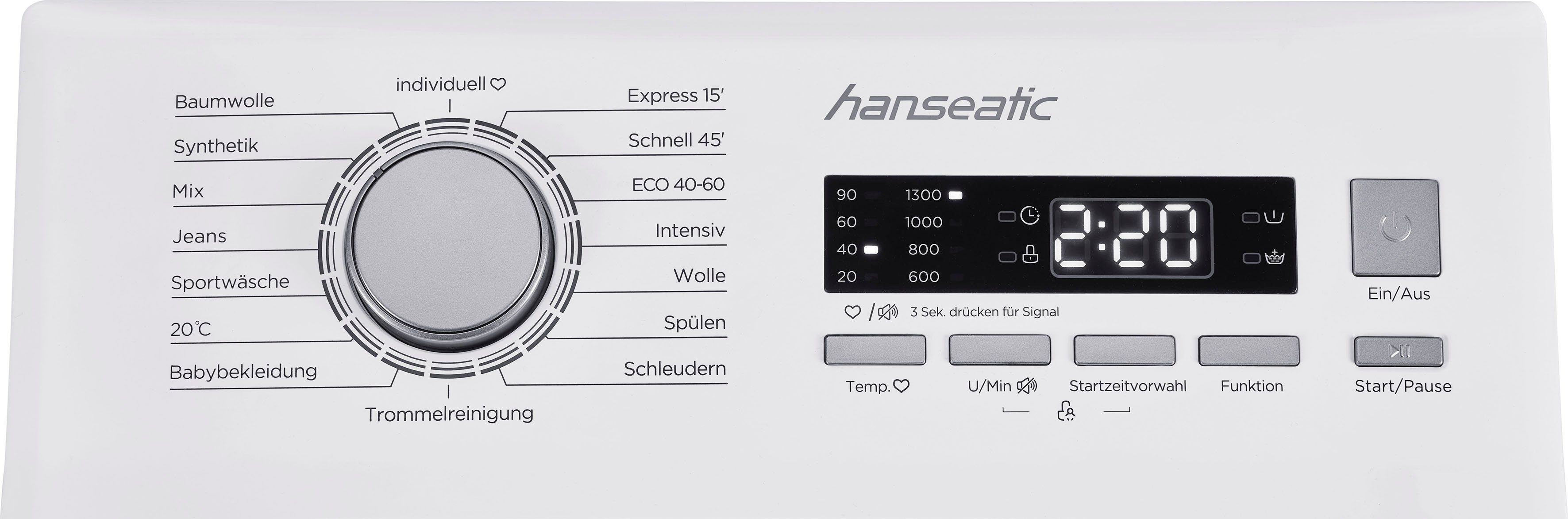 Waschmaschine 8 Hanseatic HTW8013C, 1300 Überlaufschutzsystem kg, U/min, Toplader Mengenautomatik,