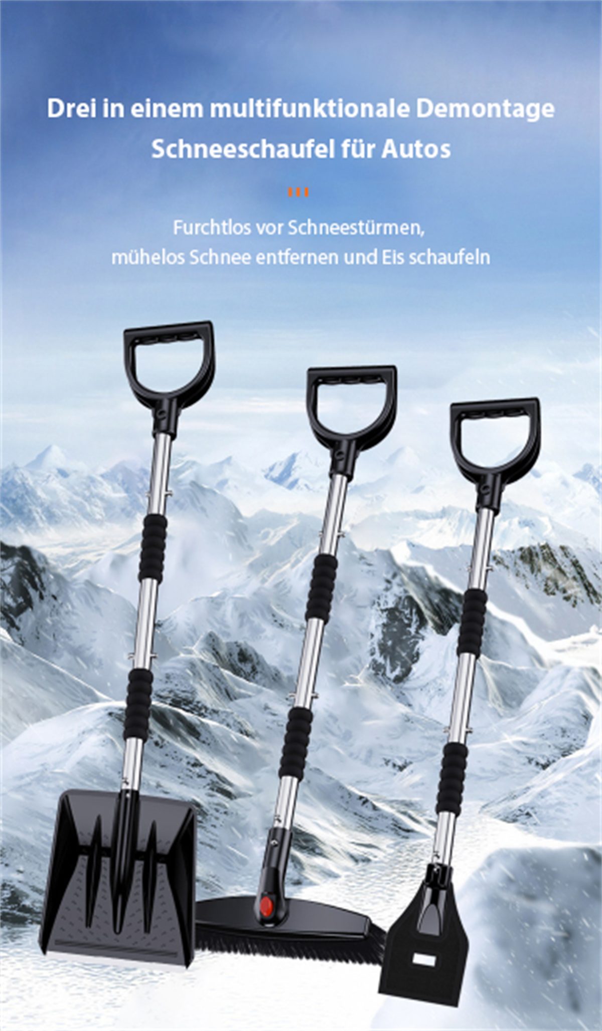 carefully selected Eiskratzer Einziehbares und abnehmbares Schwarz 3-in-1-Auto-Schneeschaufelwerkzeug
