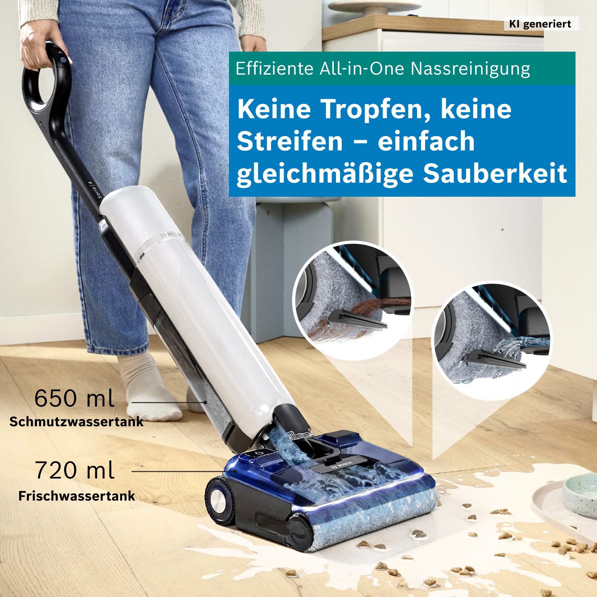 BOSCH Nass-Trocken-Sauger OneFlow Serie 4 BHF41WM, Selbstreinigung, 24.000 PA Saugkraft, 250 W, beutellos, Anti-Haarverwicklung, LED-Licht, Schnelltrocknung, 40 – Bild 3 von 5