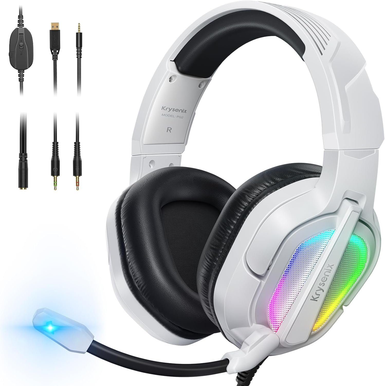 Krysenix Bequeme Steuerung Gaming-Headset (Stereo-Surround-Sound, Multiplattform-Kompatibilität, Profi-Design mit RGB-Licht, ergonomisch, Noise-Cancelling-Mikrofon)