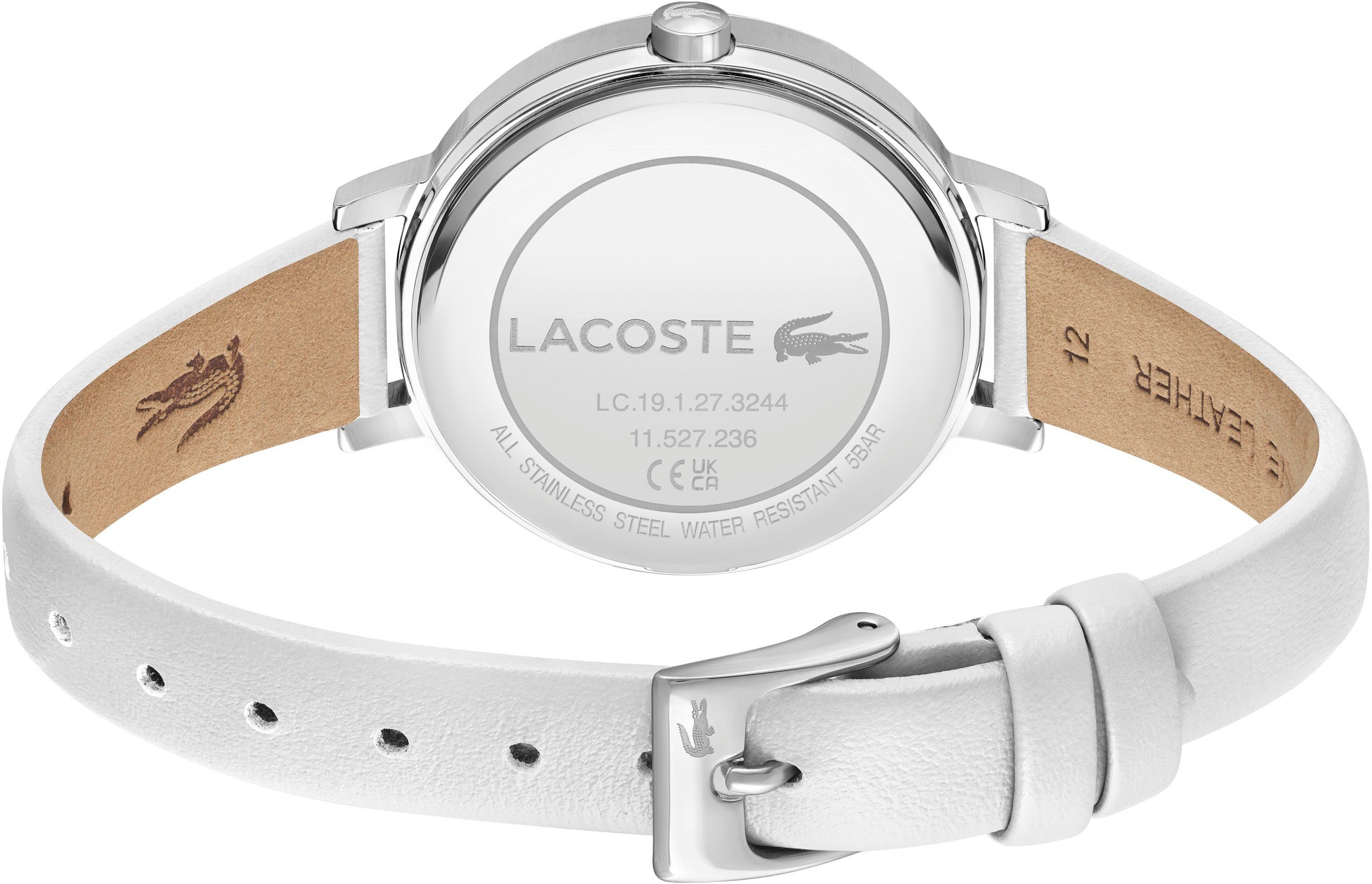 Lacoste Quarzuhr RIGA 2001366, Armbanduhr, Damenuhr, Lederarmband, analog, Glaskristalle
