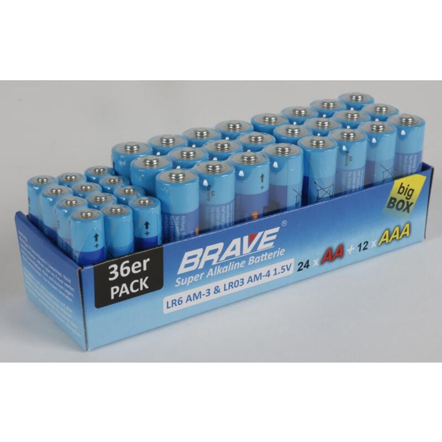 Alkaline Großpackung AA 24x St) Brave AAA & 36er-Packung BURI Batterien Batterie, (864