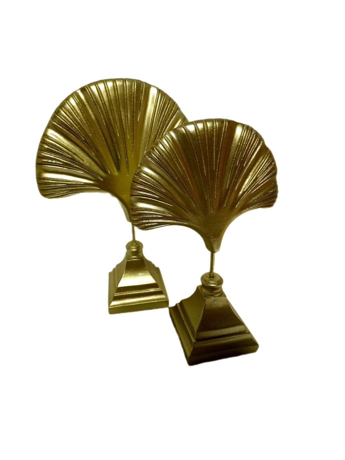 moebel17 Dekofigur 2er Polyresin aus Blatt Skulptur Gold, Dekofigur Set Oval
