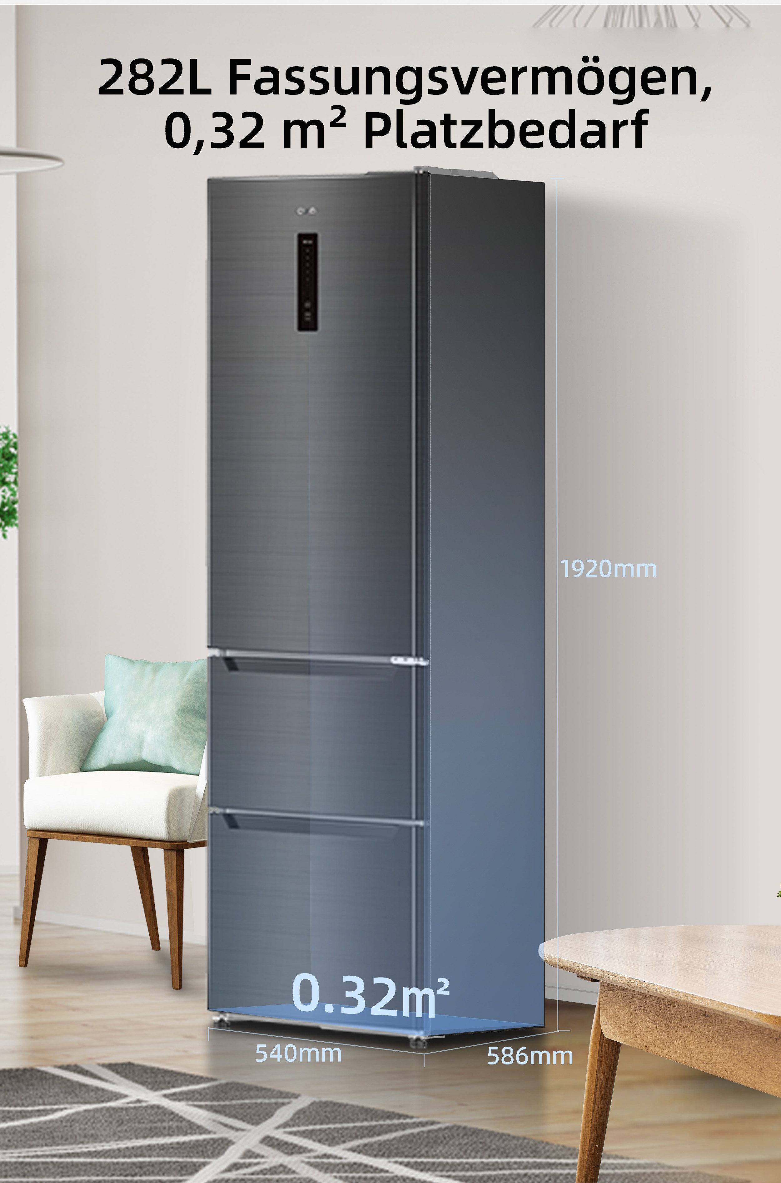 CHiQ Kühl-/Gefrierkombination Optimal Frische+ CID282NEIBE, 19.2 cm hoch, 54 cm breit, 12 Jahre Garantie für den Kompressor, 37dB, Optimal Fresh+