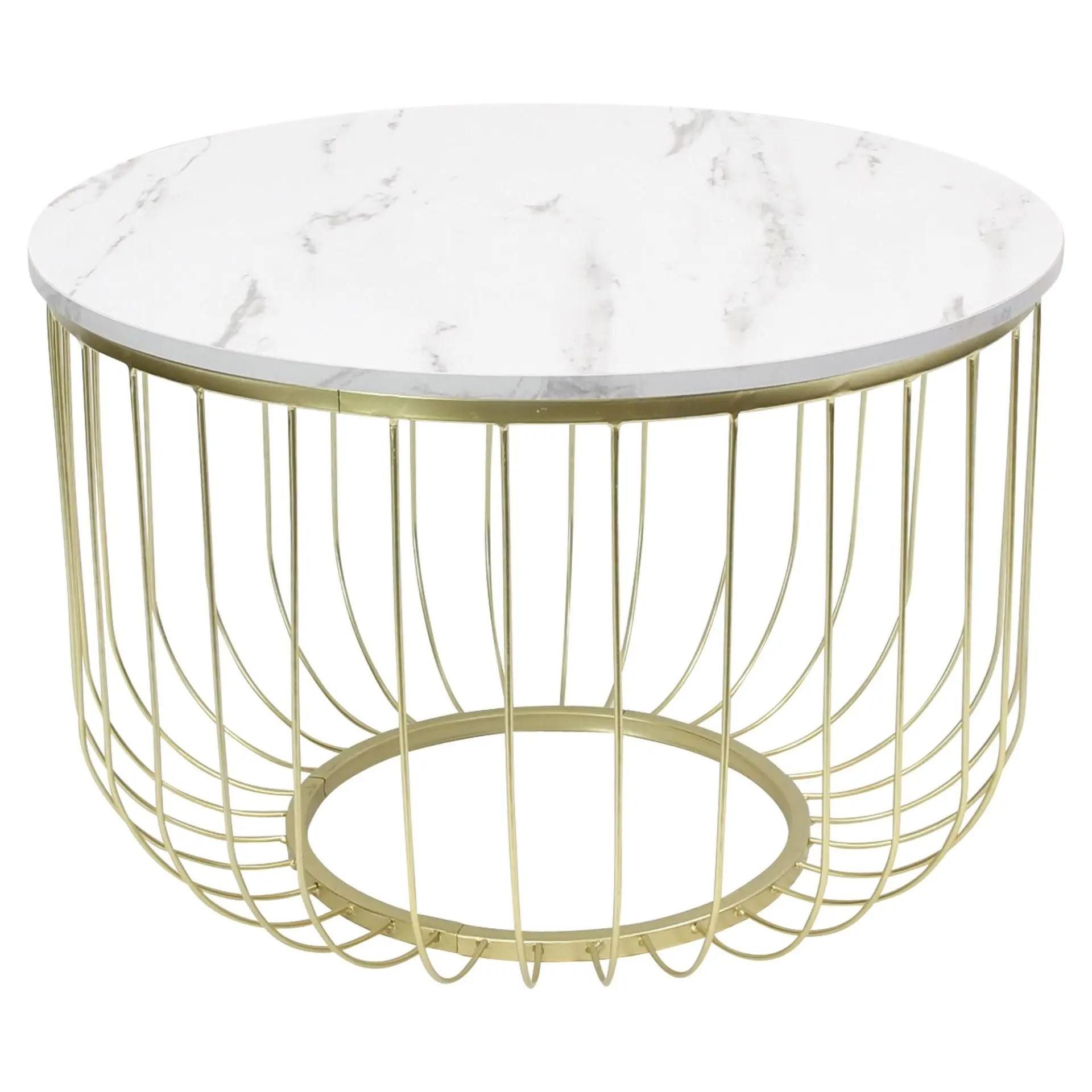 Dekoleidenschaft Beistelltisch "Gold" Metall, Tischplatte MDF in Marmor-Optik, Ø 55 x 37 cm, Tisch