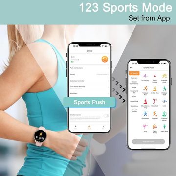 Fsdibst Smartwatch (1,39 Zoll, Android iOS), mit Telefonfunktion Fitnessuhr Damen Runde Mit 120 Sportmodi Spo2 Uhr