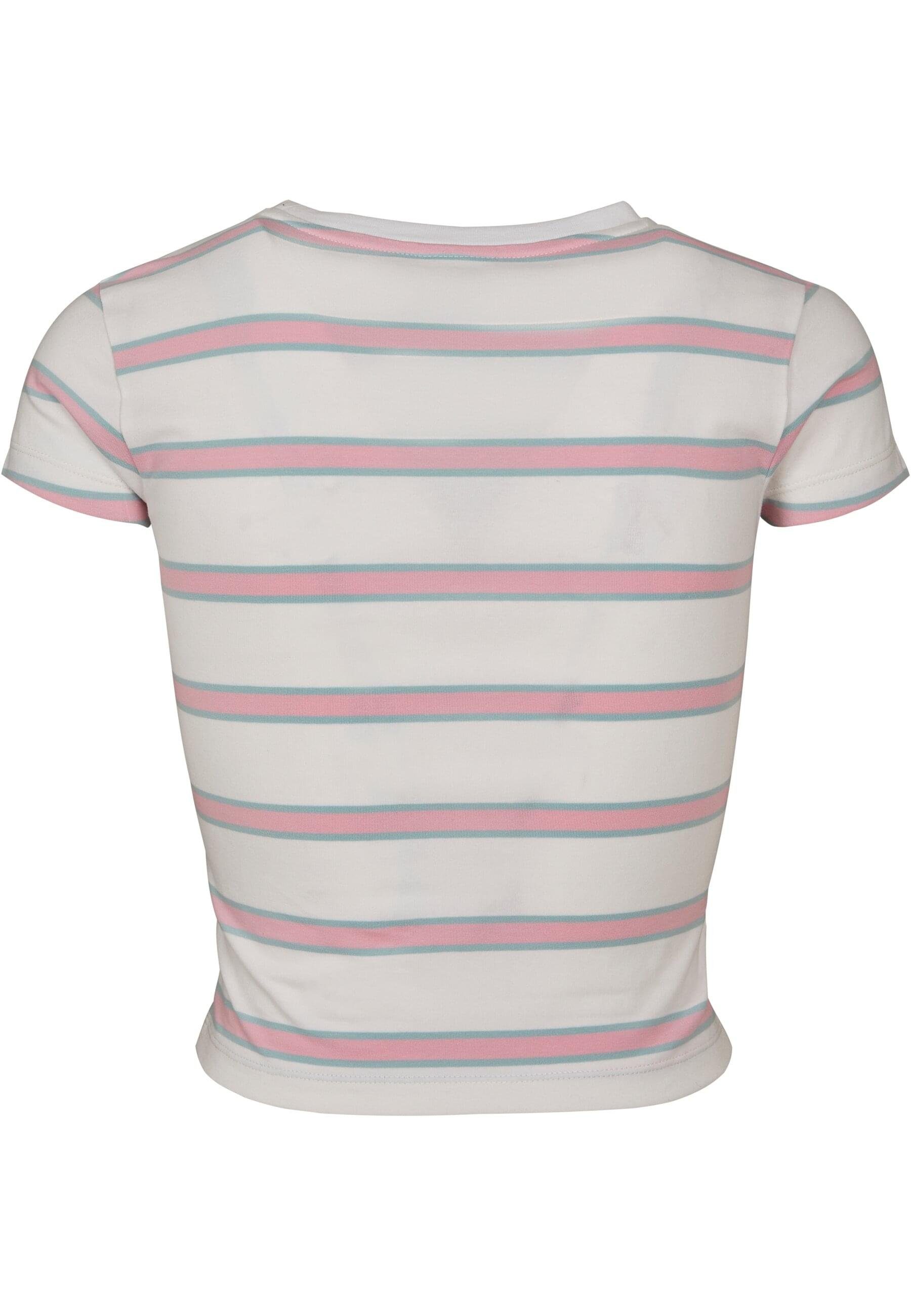(1-tlg) Ladies Stripe CLASSICS Damen Tee Cropped URBAN white/girlypink Strandshirt