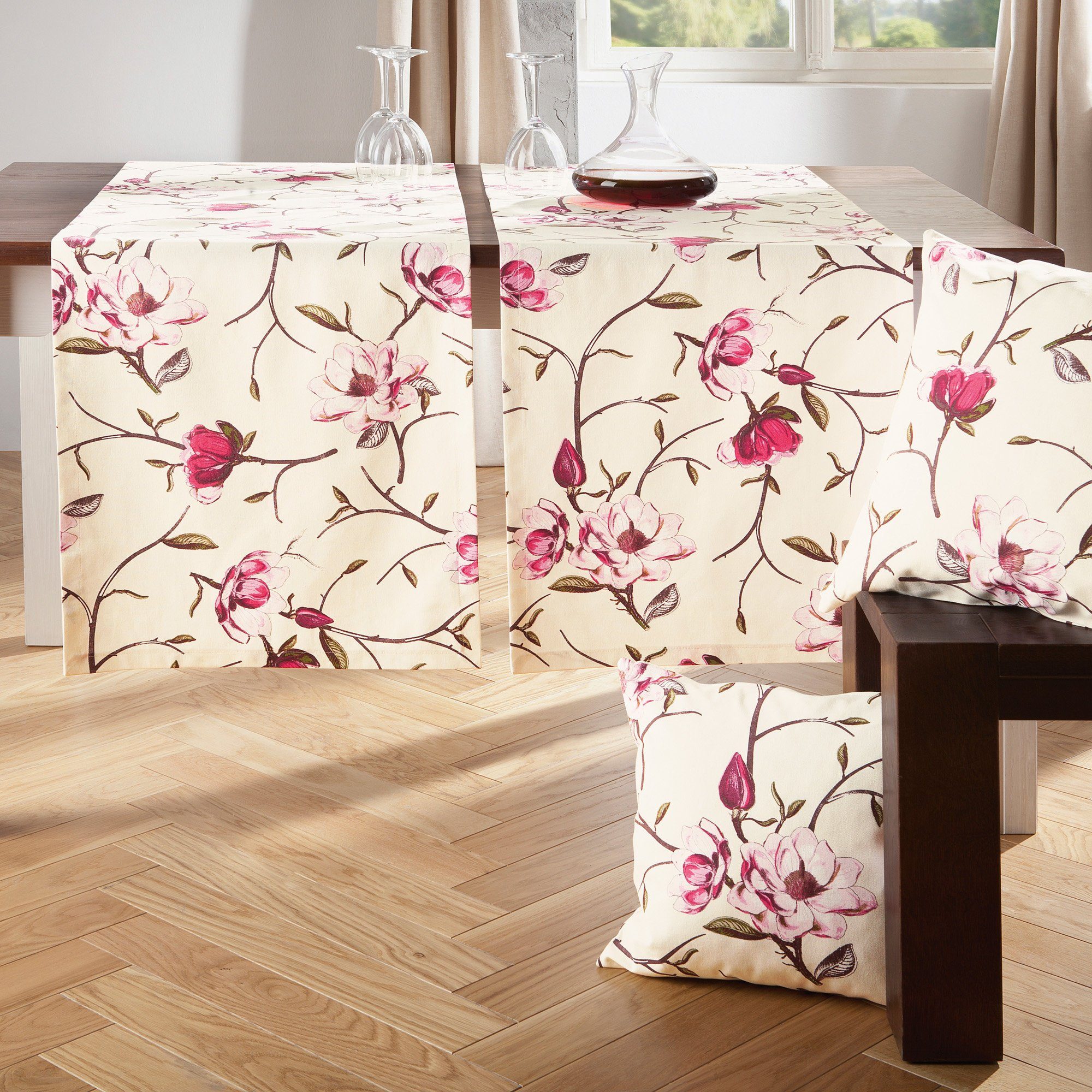 Erwin Müller Tischdecke Tischläufer "Magnolie", fleckabweisend Blumen