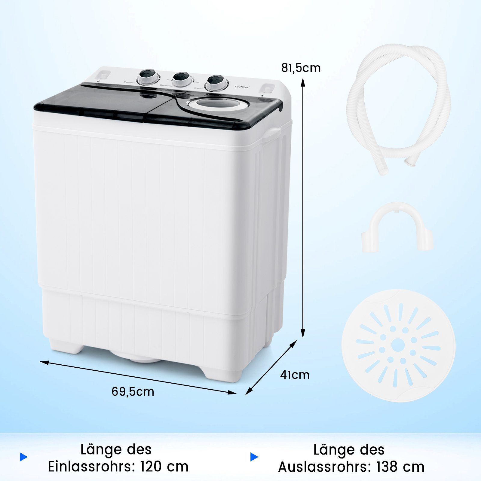 COSTWAY Waschmaschine Toplader FP10366DE/XPB65-2368S, kg, Weiß 1320 U/min 6.5 Schwarz
