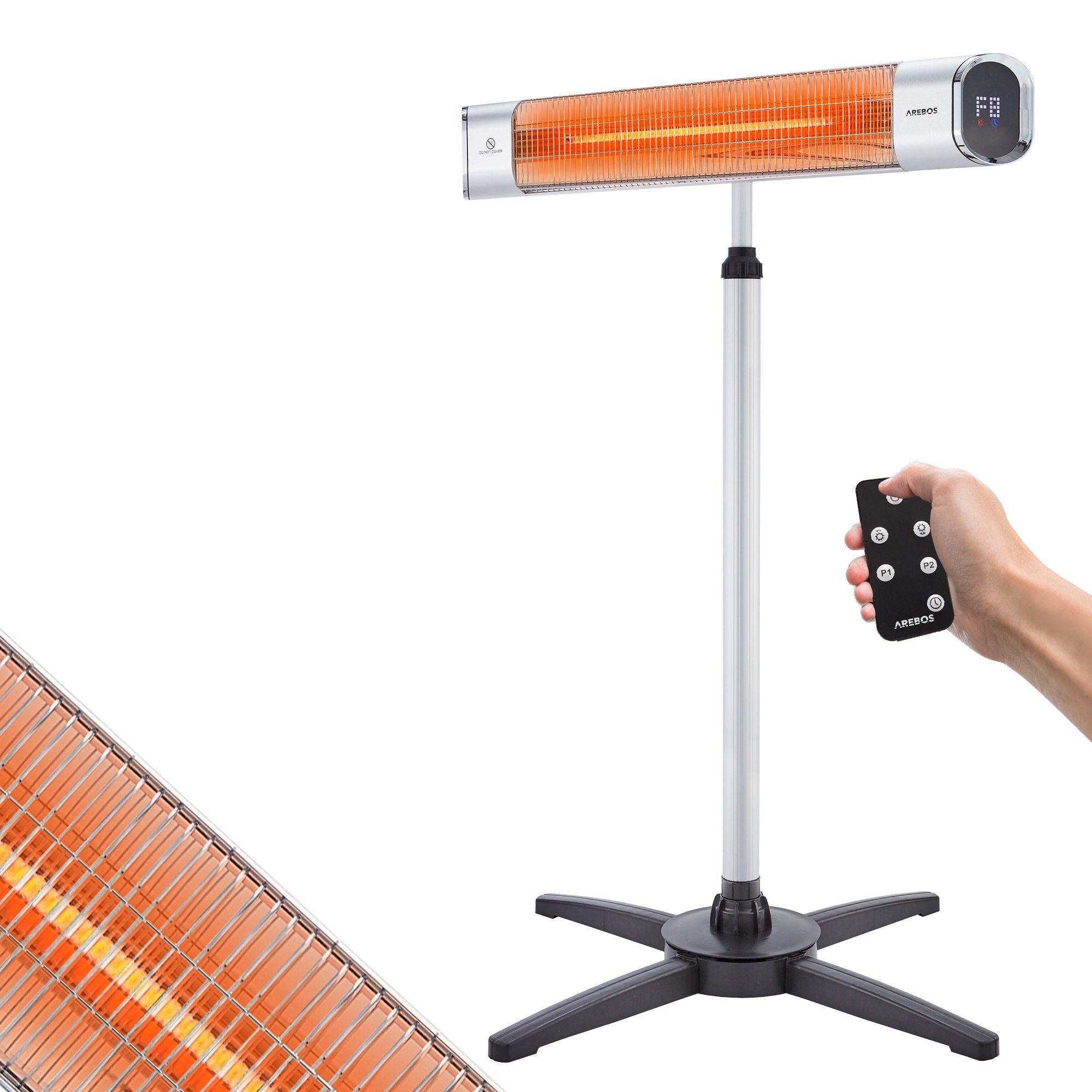 Arebos Heizstrahler Infrarot mit Fernbedienung & Standfuß, 2000W günstig online kaufen