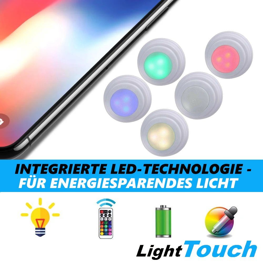 Leuchte kabellose Schrankleuchten [5er integriert, RGB Schrankleuchte LightTouch Tap Set] LED MAVURA Schrankbeleuchtung, Tageslichtweiß, fest Leuchte Click LED