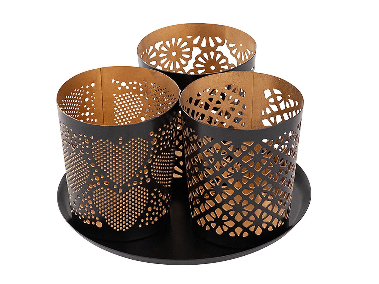 Kerzenhalter Kerzenhalter Kreta 3er Set Kerzenständer Teelichthalter schwarz gold
