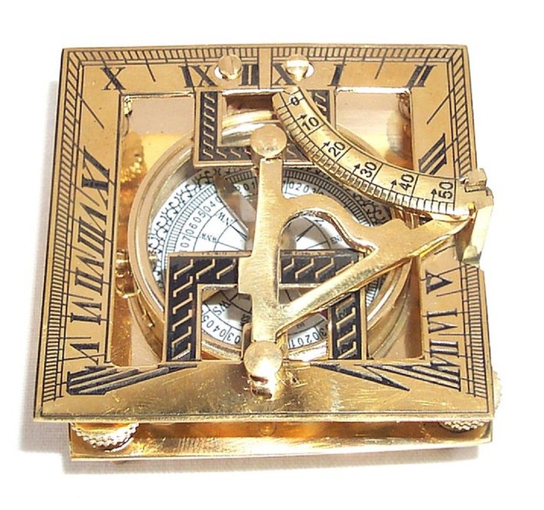 Linoows Dekoobjekt Sundial Kompass, Sonnenuhr-Magnetkompass, Tischkompass & Box, Reproduktion