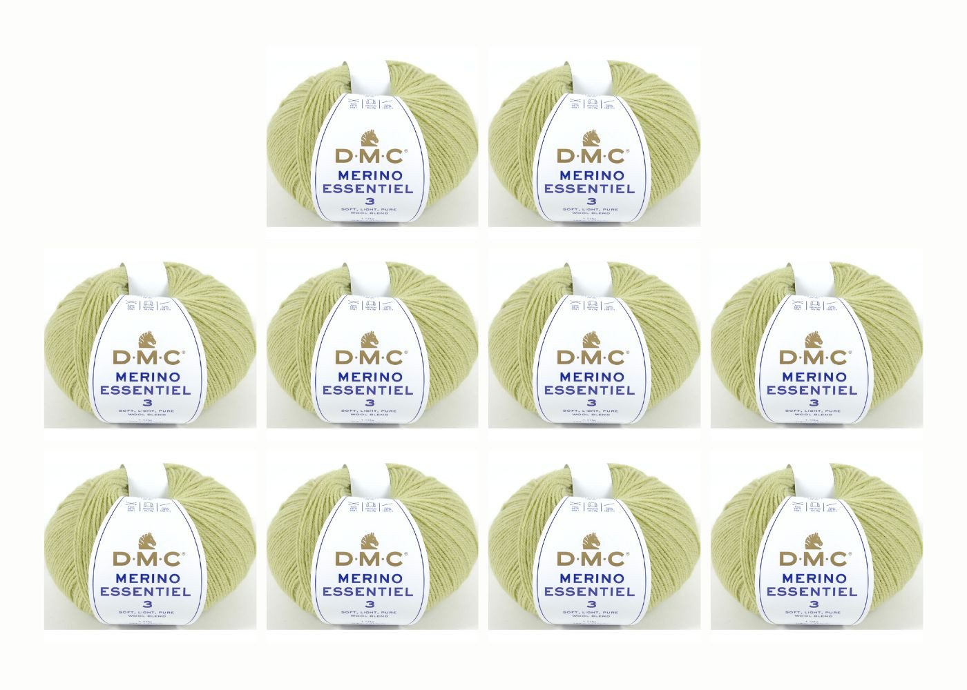DMC 10x DMC Merino Essentiel-3 – DK-Garn aus 50 % Merinowolle & 50 % Acryl Häkelwolle, (embroidery kit by Marussia, 1-St., Hochwertiges Garn zum Stricken und Häkeln), Hochwertiges Garn zum Stricken und Häkeln
