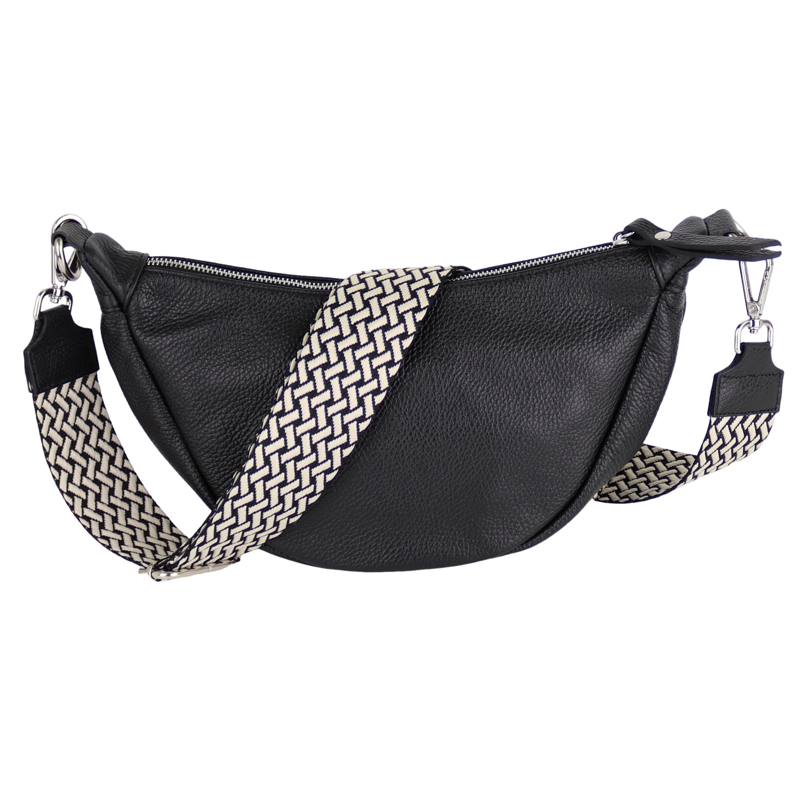 Schultertasche Damen Runde aus Echtleder, Made in Italy, Brusttasche,Umhängetasche