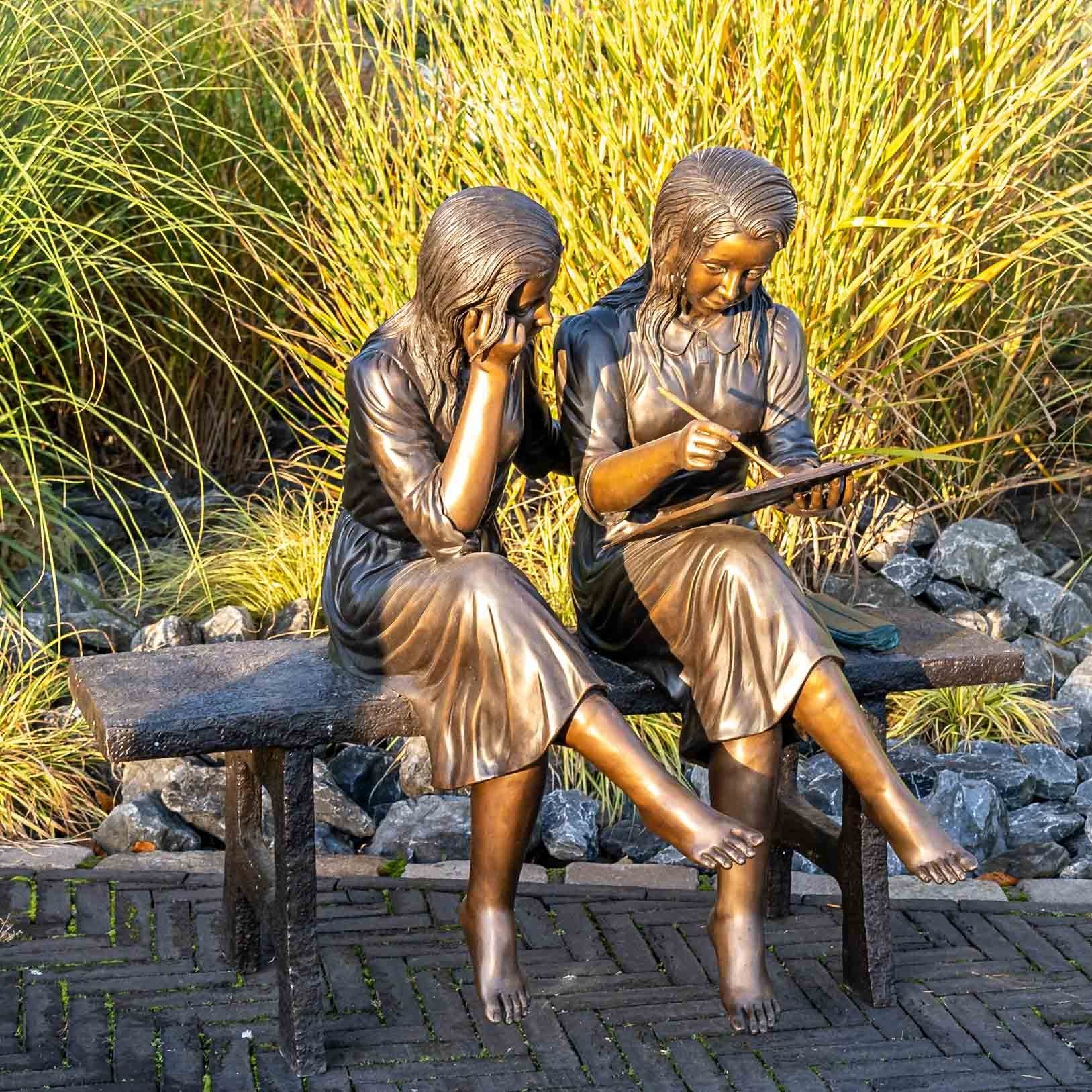 Bronze-Skulptur lesend Zwei Bank, IDYL Mädchen Bronze auf Gartenfigur einer IDYL