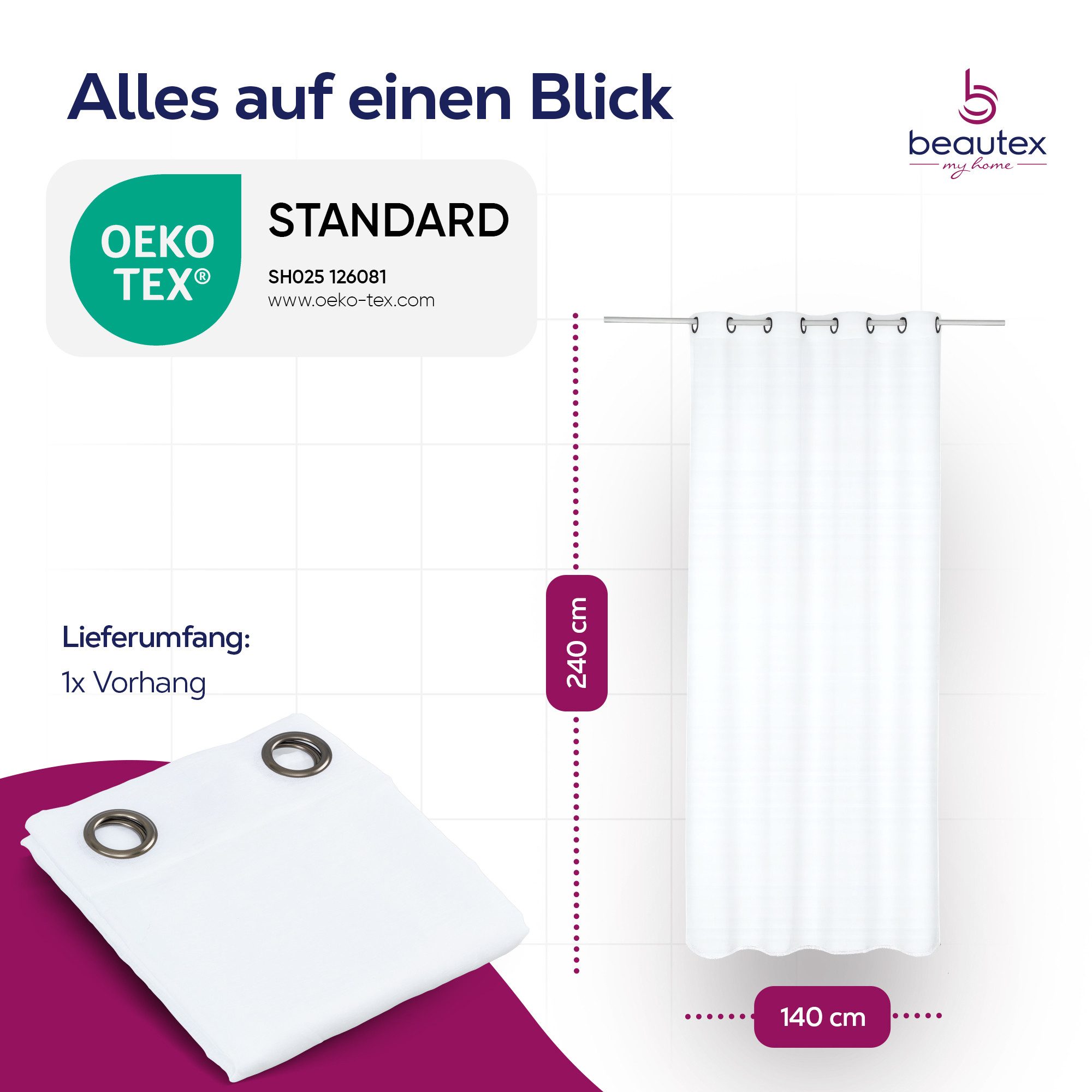Beautex Gardine transparent Dolly, wählbar mit Kräusel- und Ösen- Aufhängung (2 St), Ösen, transparent