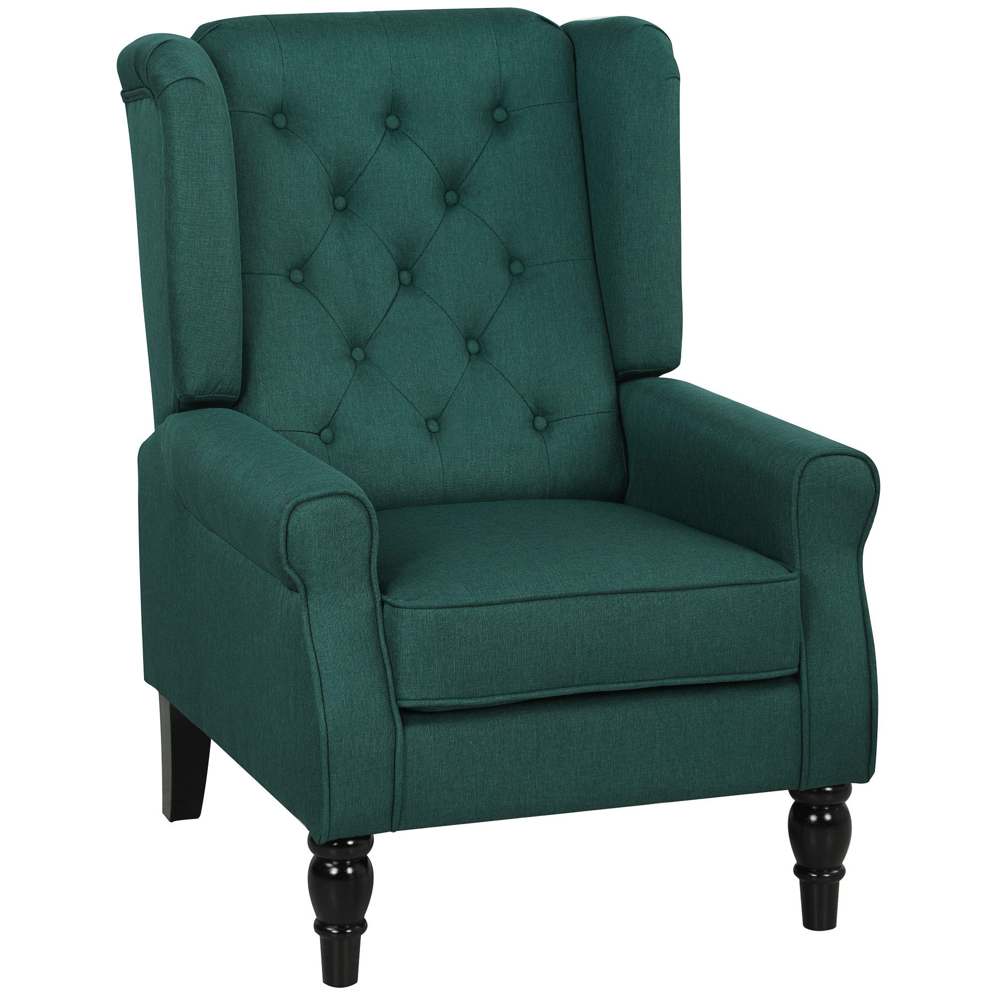 HOMCOM Sessel mit Armlehnen, Kissen, Tufting, hoher Rückenlehne (Ohrensessel, 1-St., Loungesessel), für Wohnzimmer, Schlafzimmer, Dunkelgrün