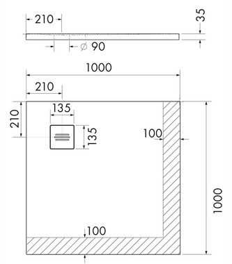 OTTOFOND Duschwanne Nevis, quadratisch, 100x100 cm, matt mit Struktur