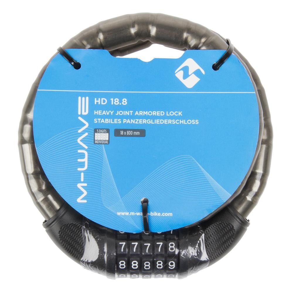 M-Wave Rahmenschloss M-WAVE HD 18.8 Panzergliederschloss Zahlencode-Kettenschloss Ø 18 mm ×