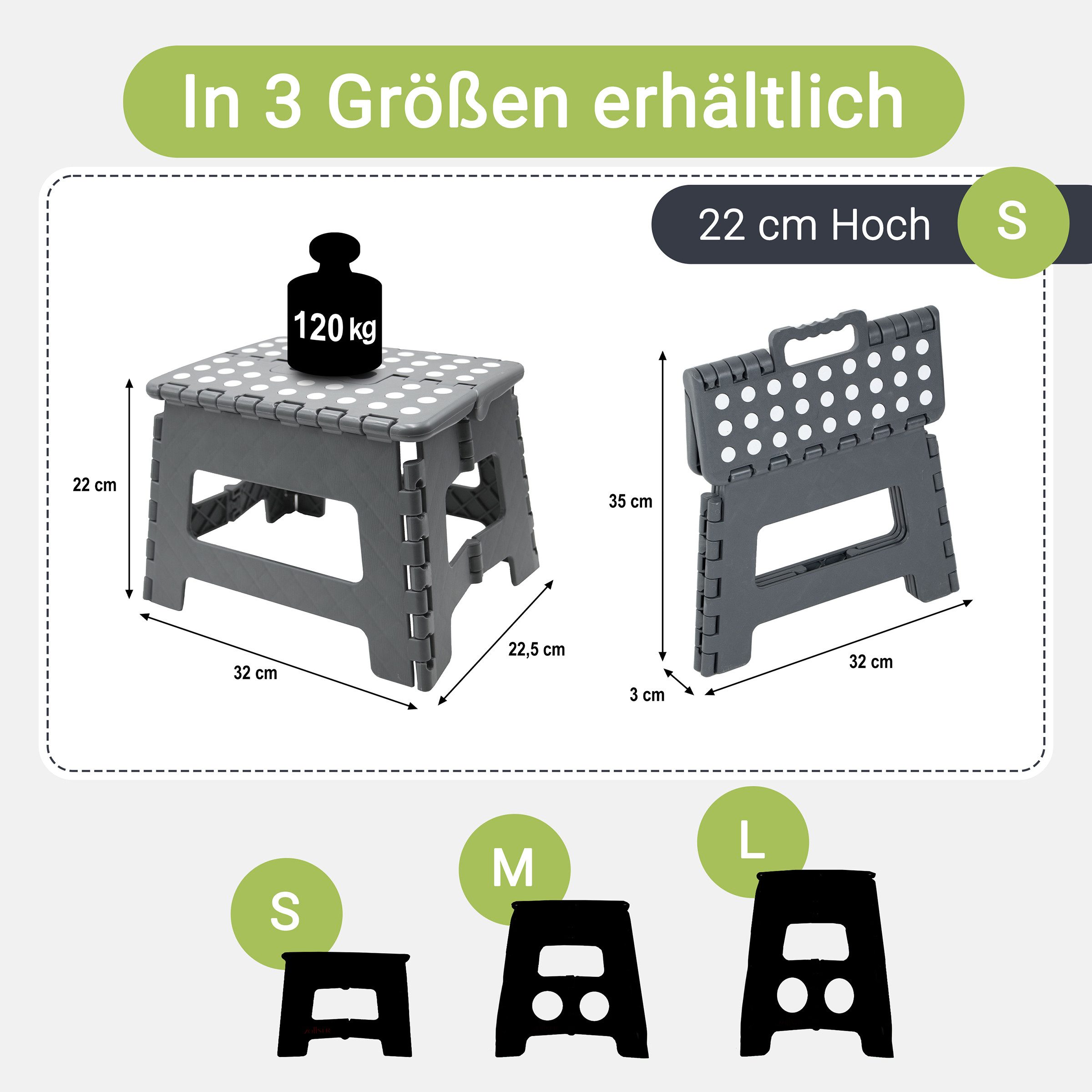 ZOLLNER Tritthocker, 100% Kunststoff, bis ca. 120 kg belastbar, Antirutschnoppen