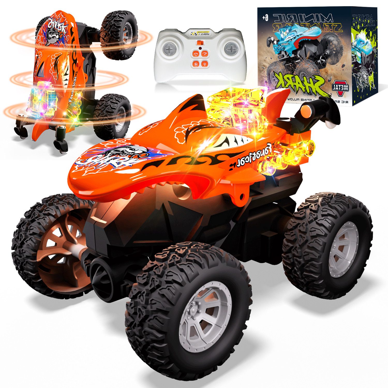 Esun RC-Auto Mini Monstertruck Ferngesteuert, Hai Monster Truck mit Metallgehäuse (Set, Komplettset), 1/64 Ferngesteuertes Auto ab 3 4 5 6 7 8 Jahre