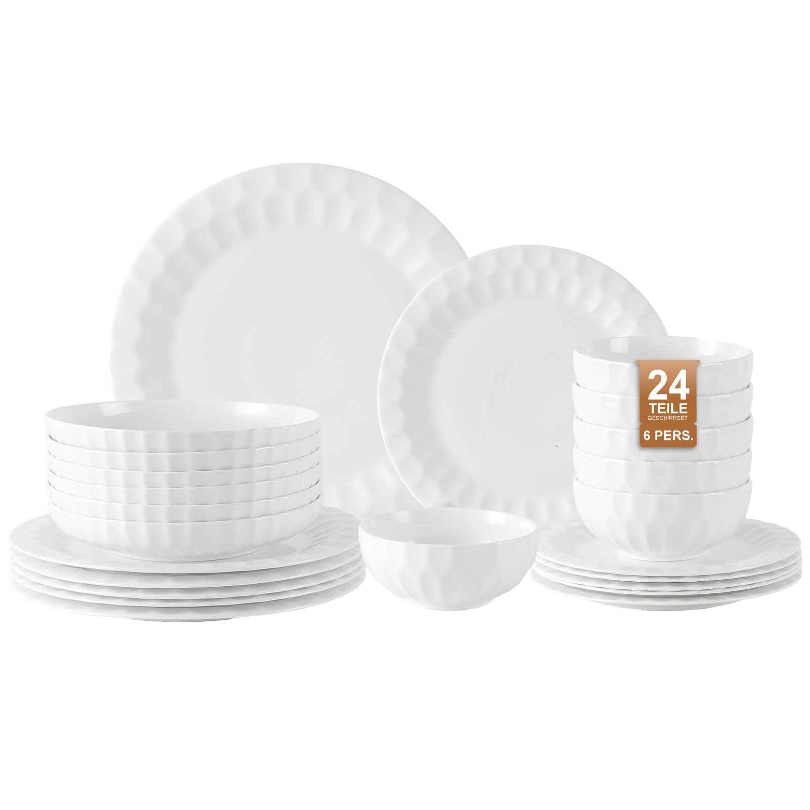 LB LICHTENBERG Tafelservice Geschirrset, Essservice aus Porzellan,Aufwendige Gestaltung (24-tlg), 6 Personen, Keramik, Verschiedene Stile Geeignet für Spülmaschine & Mikrowelle