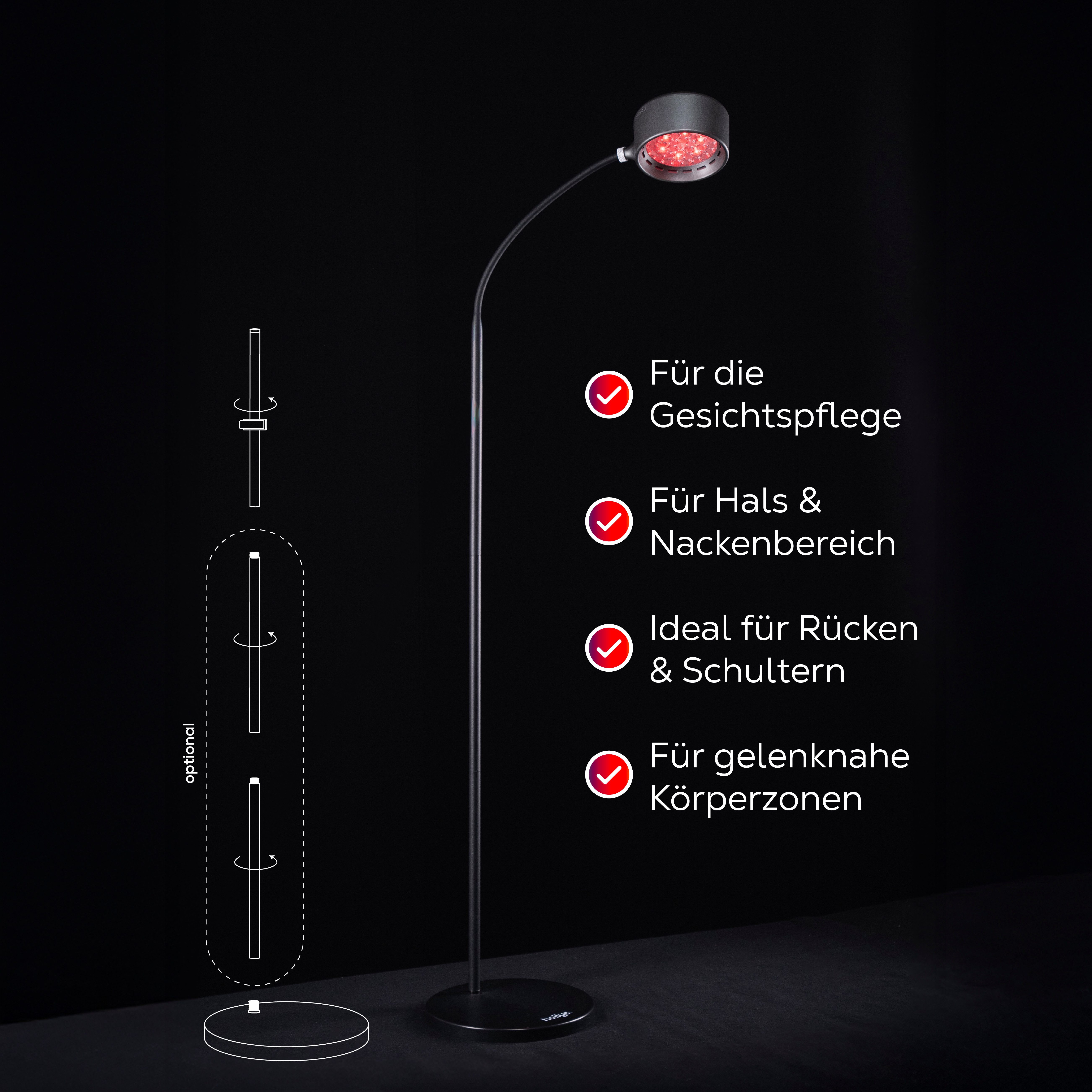 heilys® Infrarotlampe Gen30 + Vision, 1-tlg., bei Erkältung, für Gesicht, Augen und Gelenke, höhenverstellbar, flexibler Lampenkopf, Augen-Modus, mit Fernbedienung