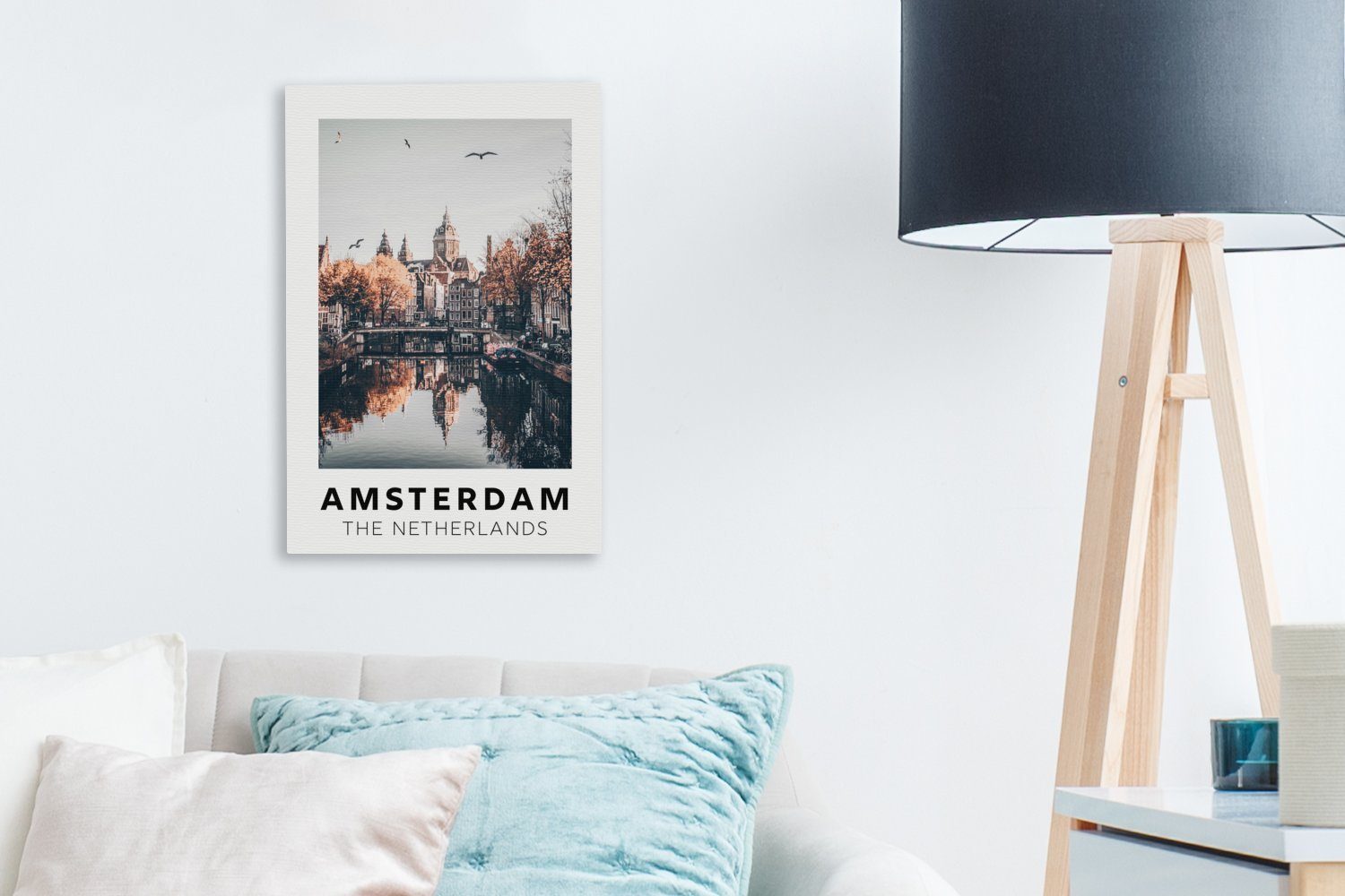 OneMillionCanvasses® Leinwandbild Amsterdam Gemälde, - Architektur St), Wasser, Niederlande inkl. Leinwandbild 20x30 Zackenaufhänger, cm bespannt (1 - fertig 