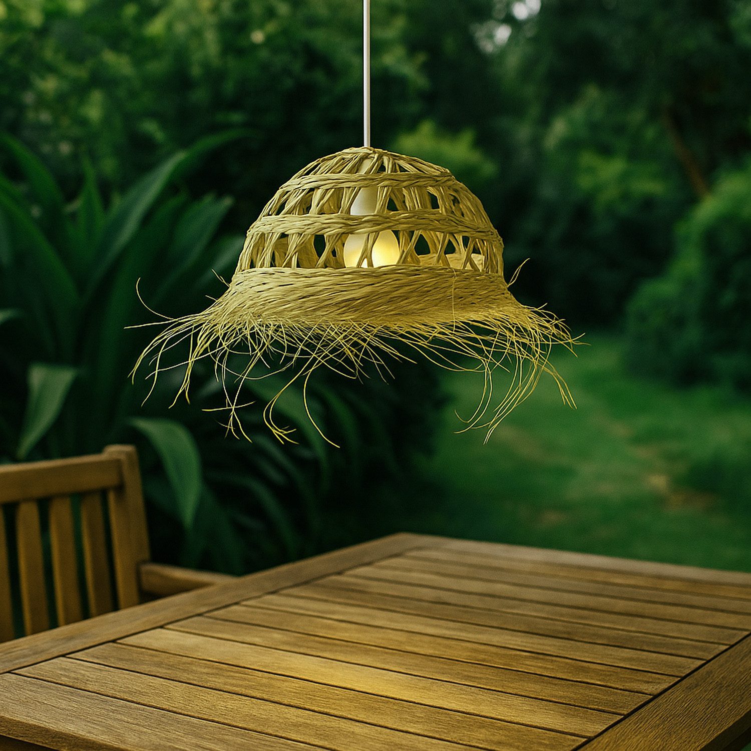 Marrakesch Orient & Mediterran Interior Pendelleuchte Pendelleuchte Baracoa, Boho Hängelampe aus Doumpalmenblatt Stroh 45cm, Handarbeit