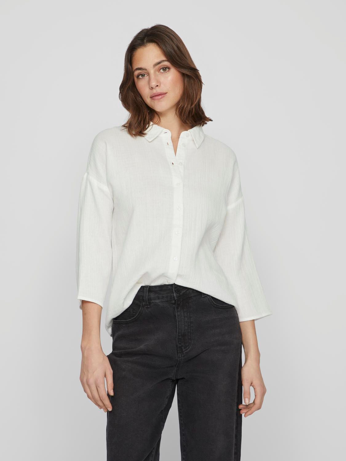 Vila Blusenshirt Lockere Crepe Design Hemd Bluse mit weiten Ärmeln 7522 in Weiß