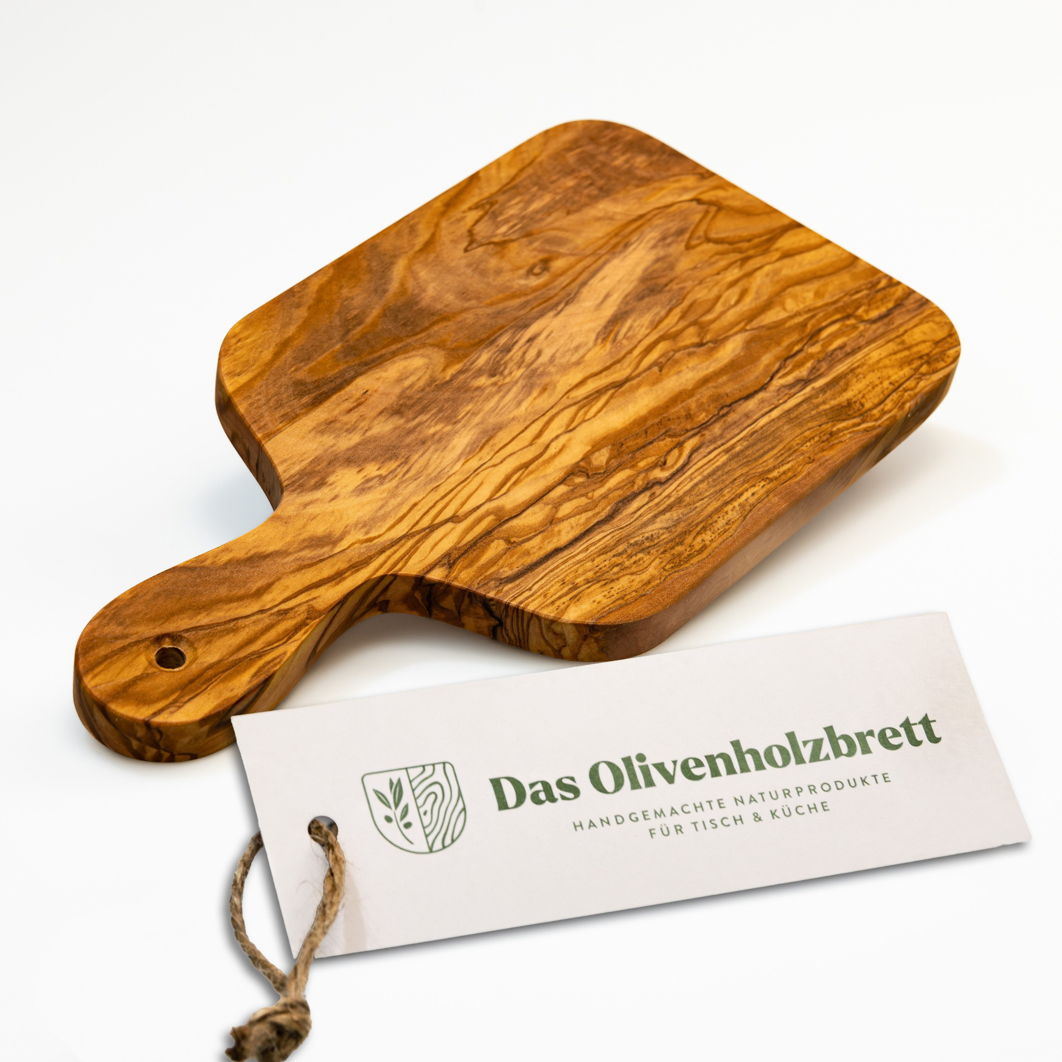dasOlivenholzbrett Kräuterschneidebrett Servierbrett aus Olivenholz, rechteckig, mit Griff