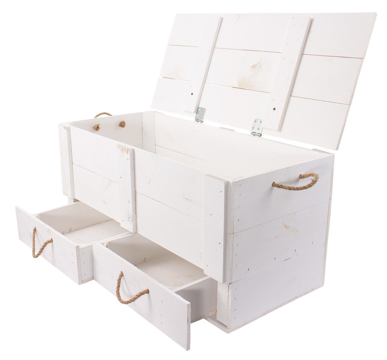 Kistenkolli Altes Land Allzweckkiste grosse weisse Holztruhe Kalle mit Schubladen und Deckel (Spar-Set)