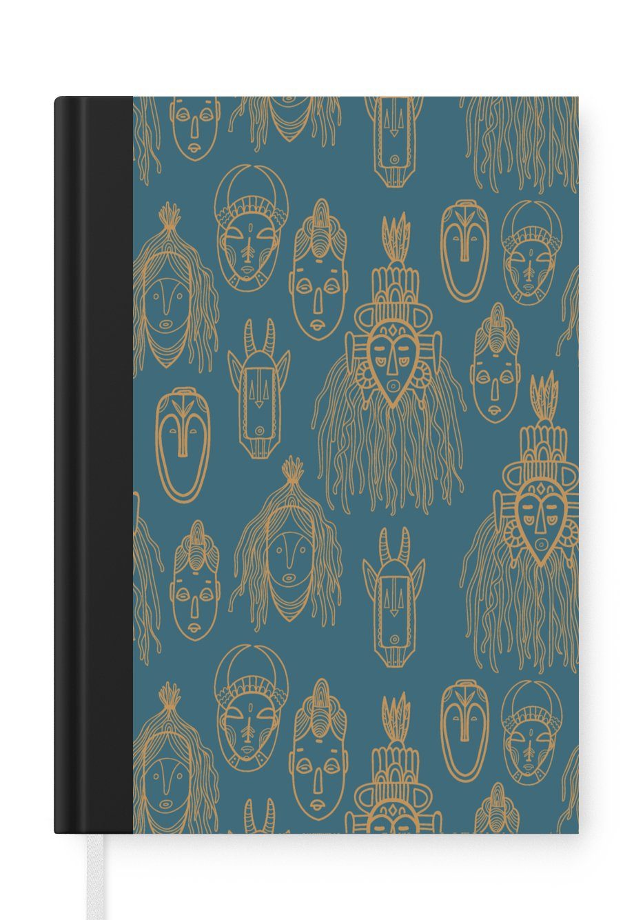 MuchoWow Notizbuch Maske - Afrikanisch - Gold - Muster, Journal, Merkzettel, Tagebuch, Notizheft, A5, 98 Seiten, Haushaltsbuch