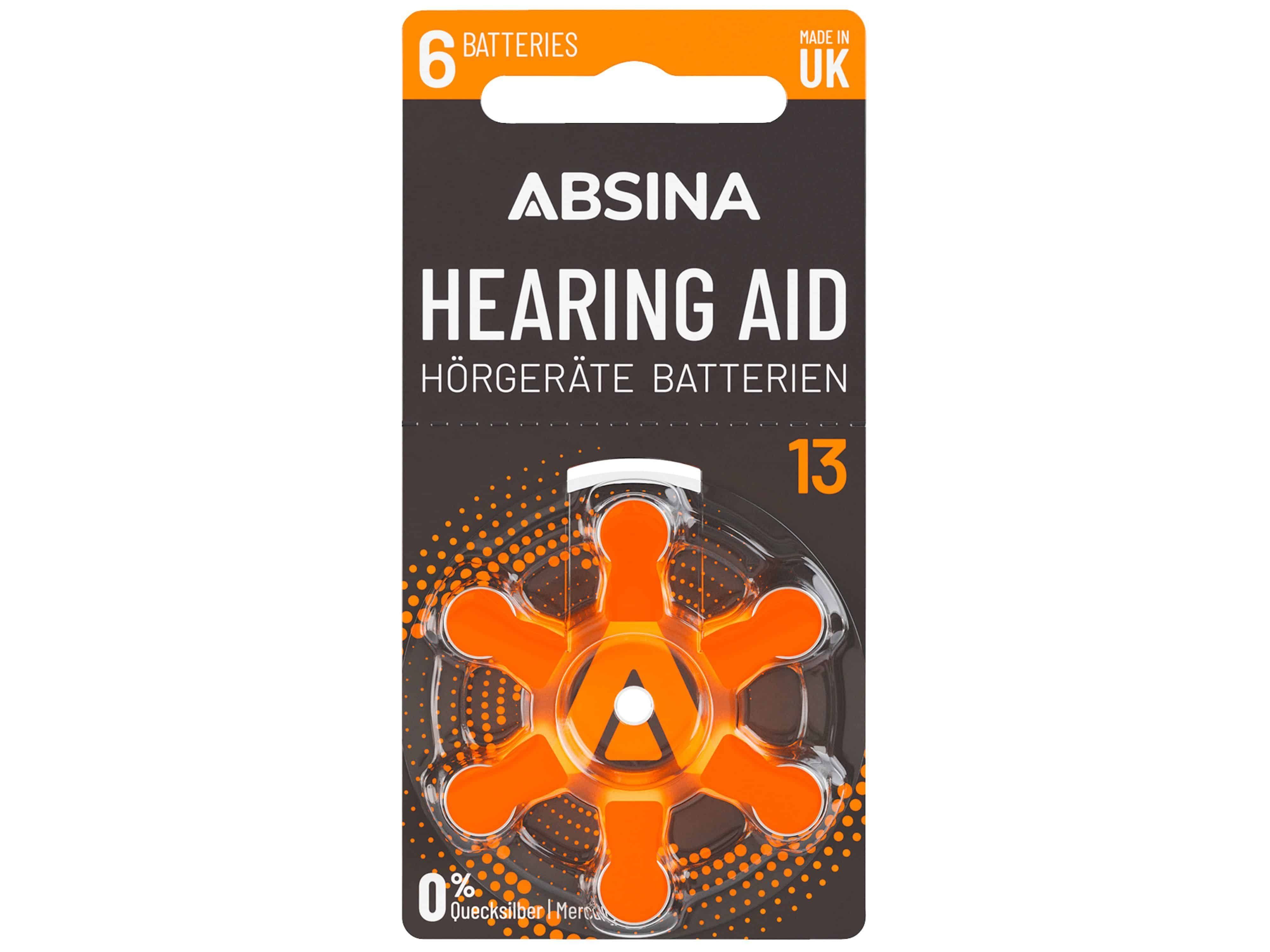ABSINA ABSINA Hörgeräte-Batterie Typ 13 / PR48, 6 Stück Knopfzelle