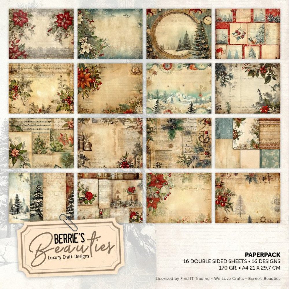 FINDit Motivpapier Papier-Set Vintage Christmas, 16 Blatt, A4