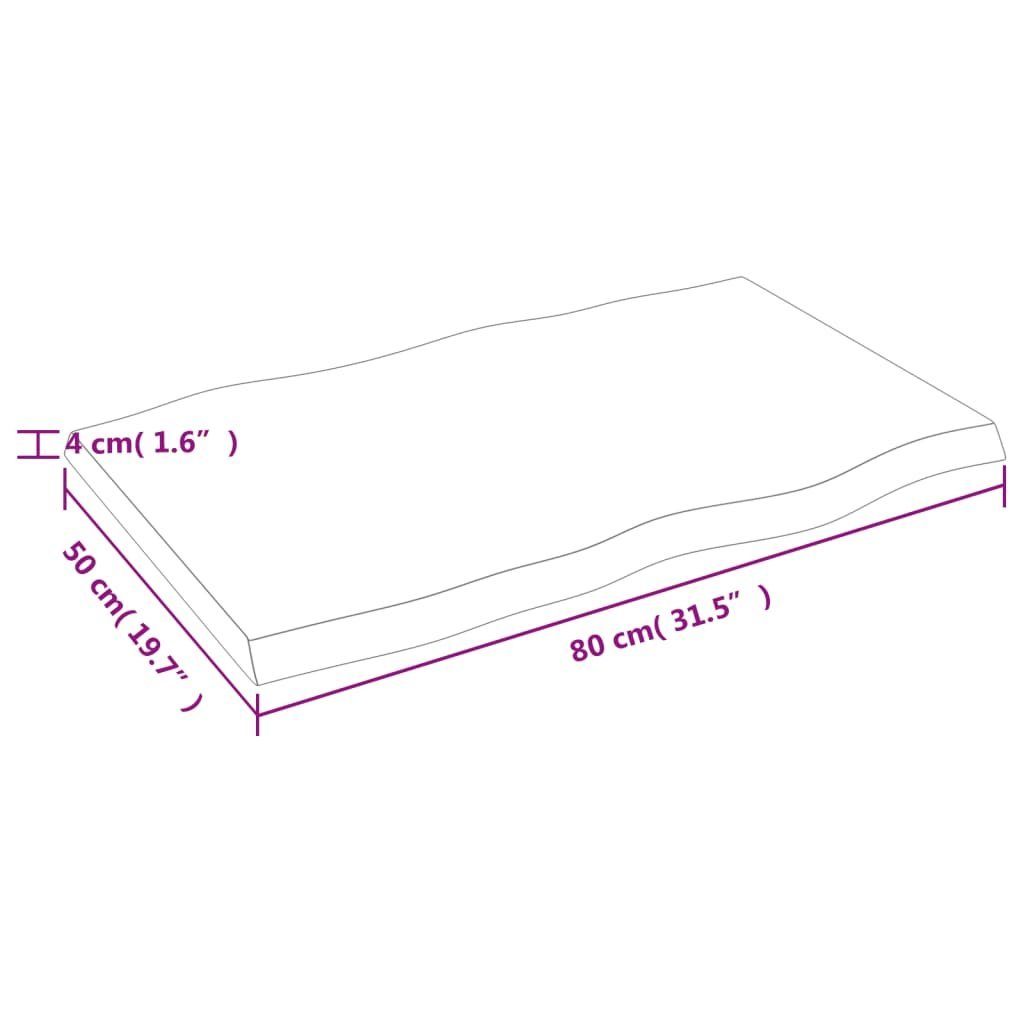 Unbehandelt Tischplatte 80x50x(2-4) Baumkante (1 cm furnicato St) Massivholz
