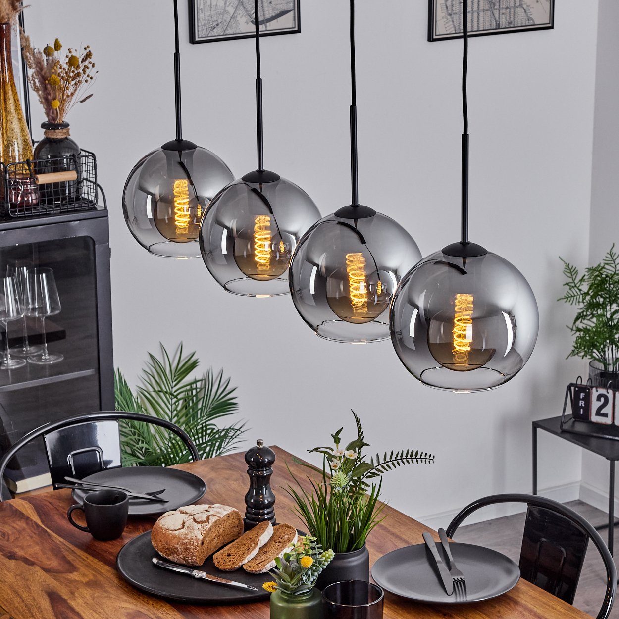 hofstein Hängeleuchte »Cesaro« Hängelampe aus Metall/Glas in Schwarz/Rauchf günstig online kaufen