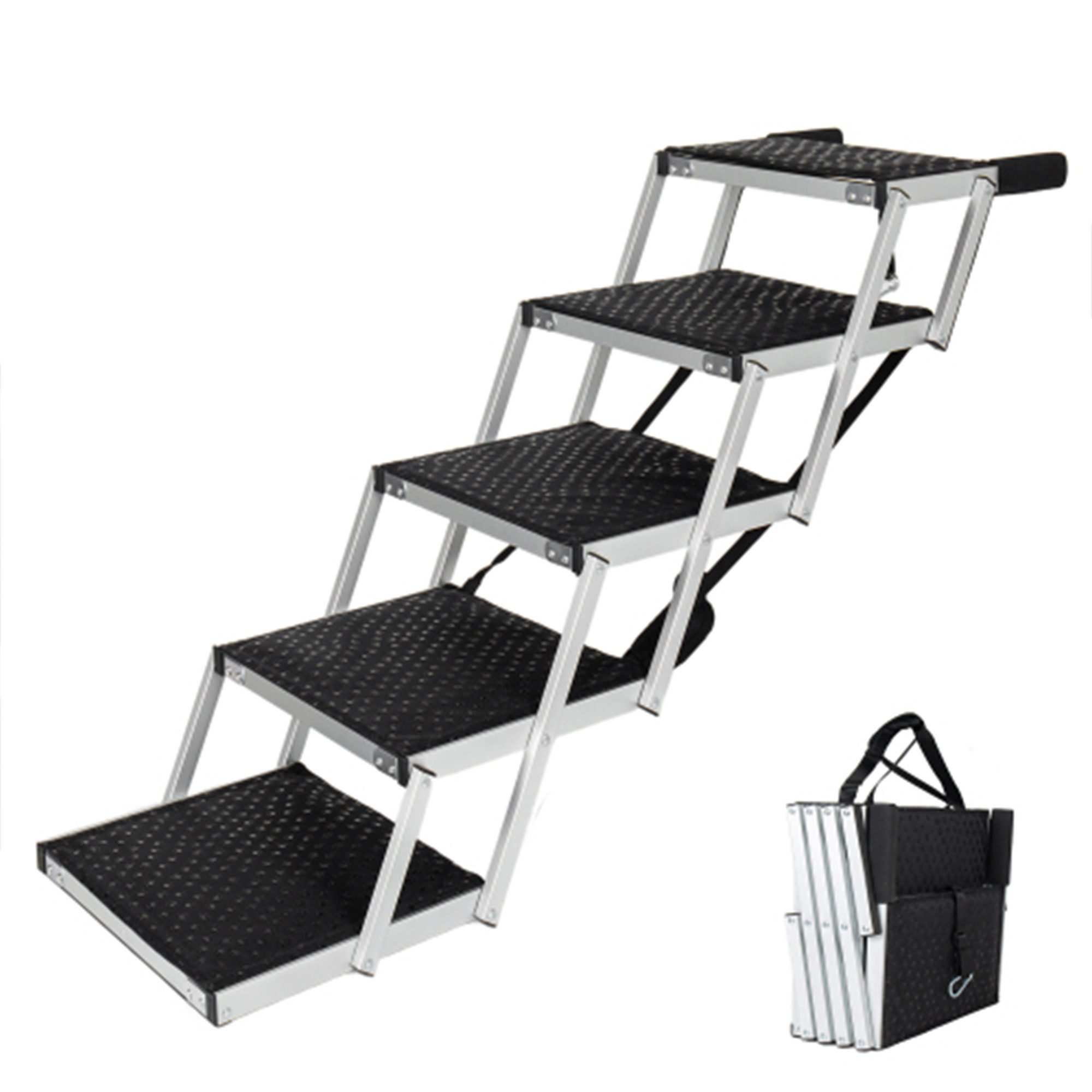 i@home Hunderampe Klappbare Extra breite/Aluminium-Hunderampe mit 5 Stufen, rutschfeste Oberfläche & weicher Schaumstoffgriff belastbar bis 110 kg
